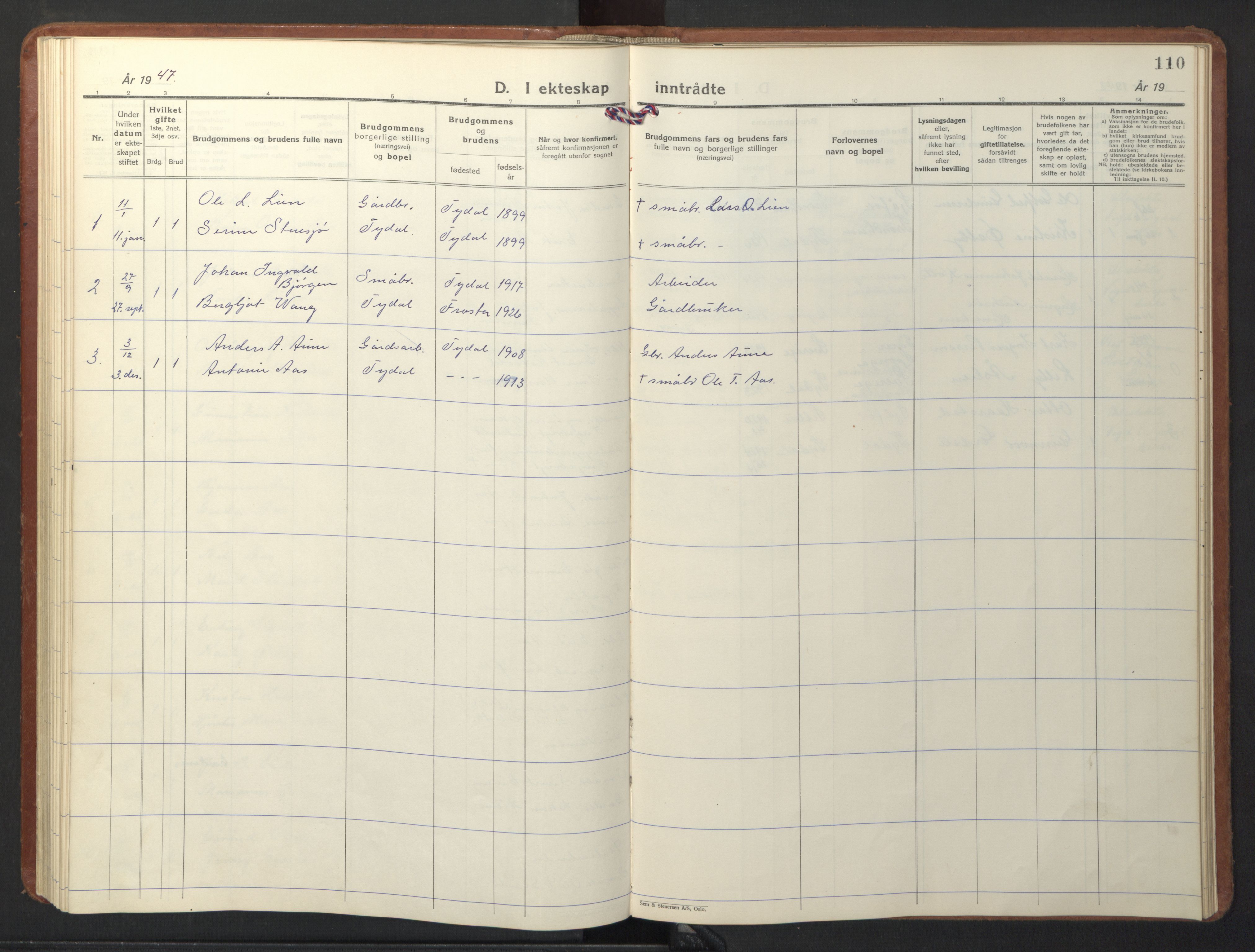Ministerialprotokoller, klokkerbøker og fødselsregistre - Sør-Trøndelag, SAT/A-1456/698/L1169: Parish register (copy) no. 698C06, 1930-1949, p. 110