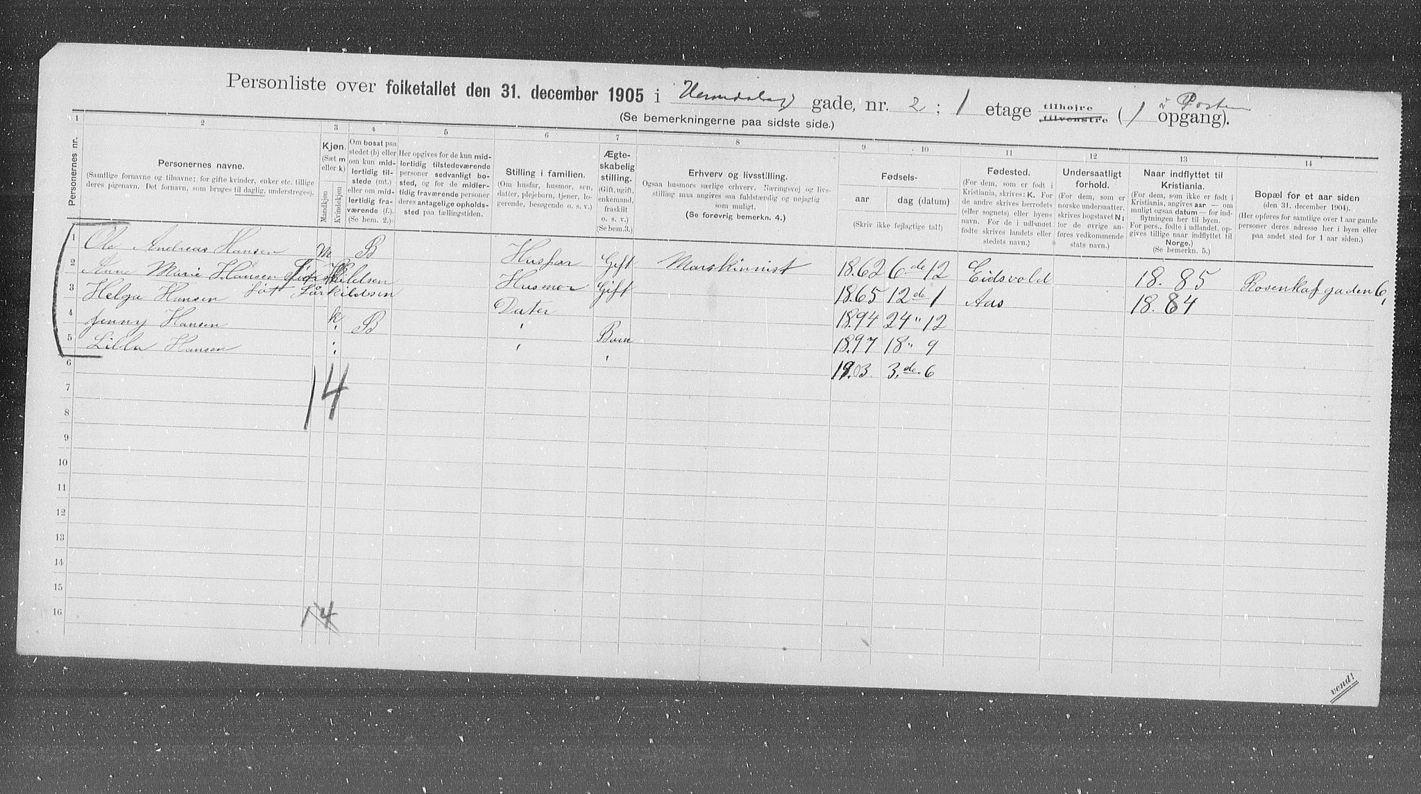 OBA, Municipal Census 1905 for Kristiania, 1905, p. 19033