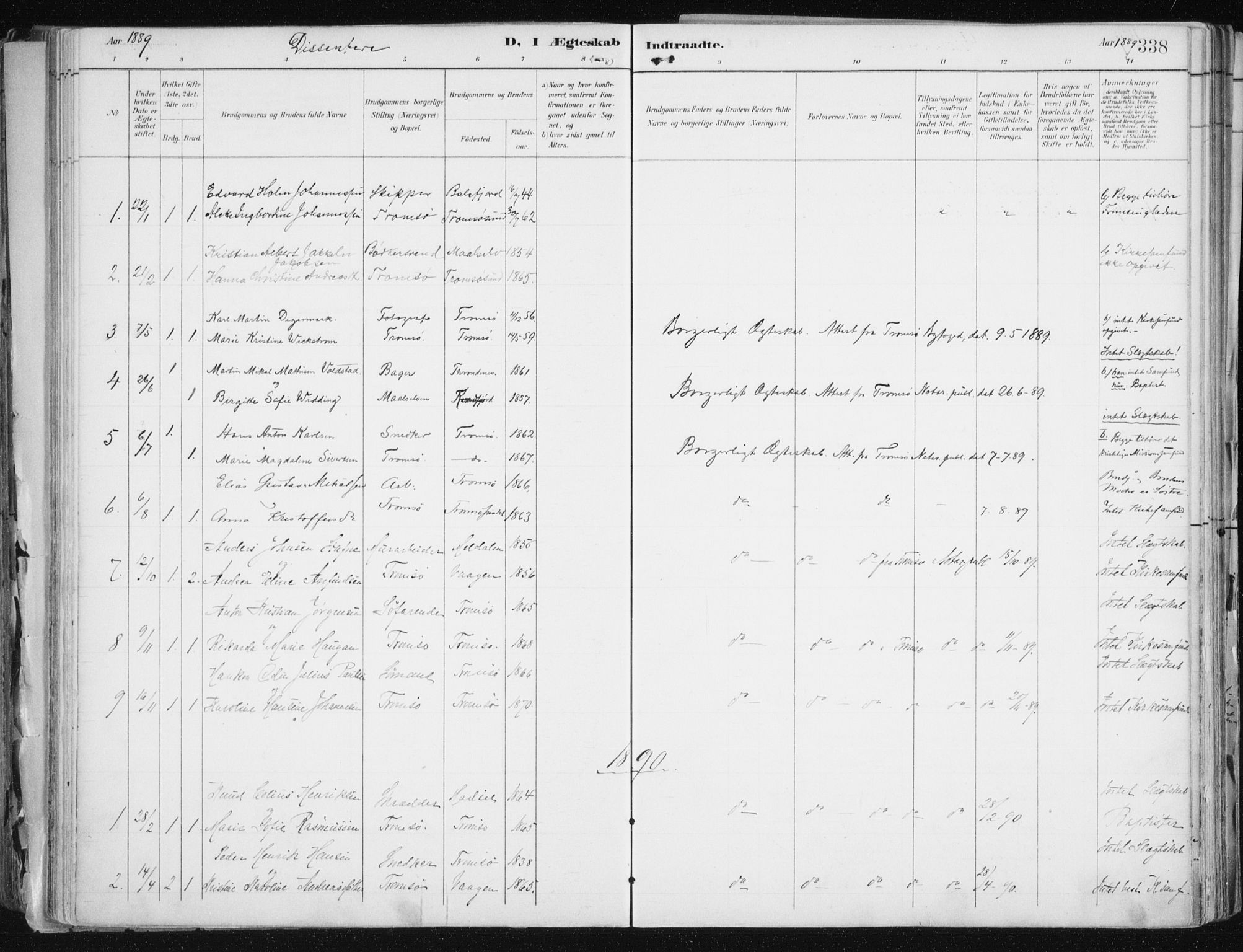 Tromsø sokneprestkontor/stiftsprosti/domprosti, AV/SATØ-S-1343/G/Ga/L0015kirke: Parish register (official) no. 15, 1889-1899, p. 338