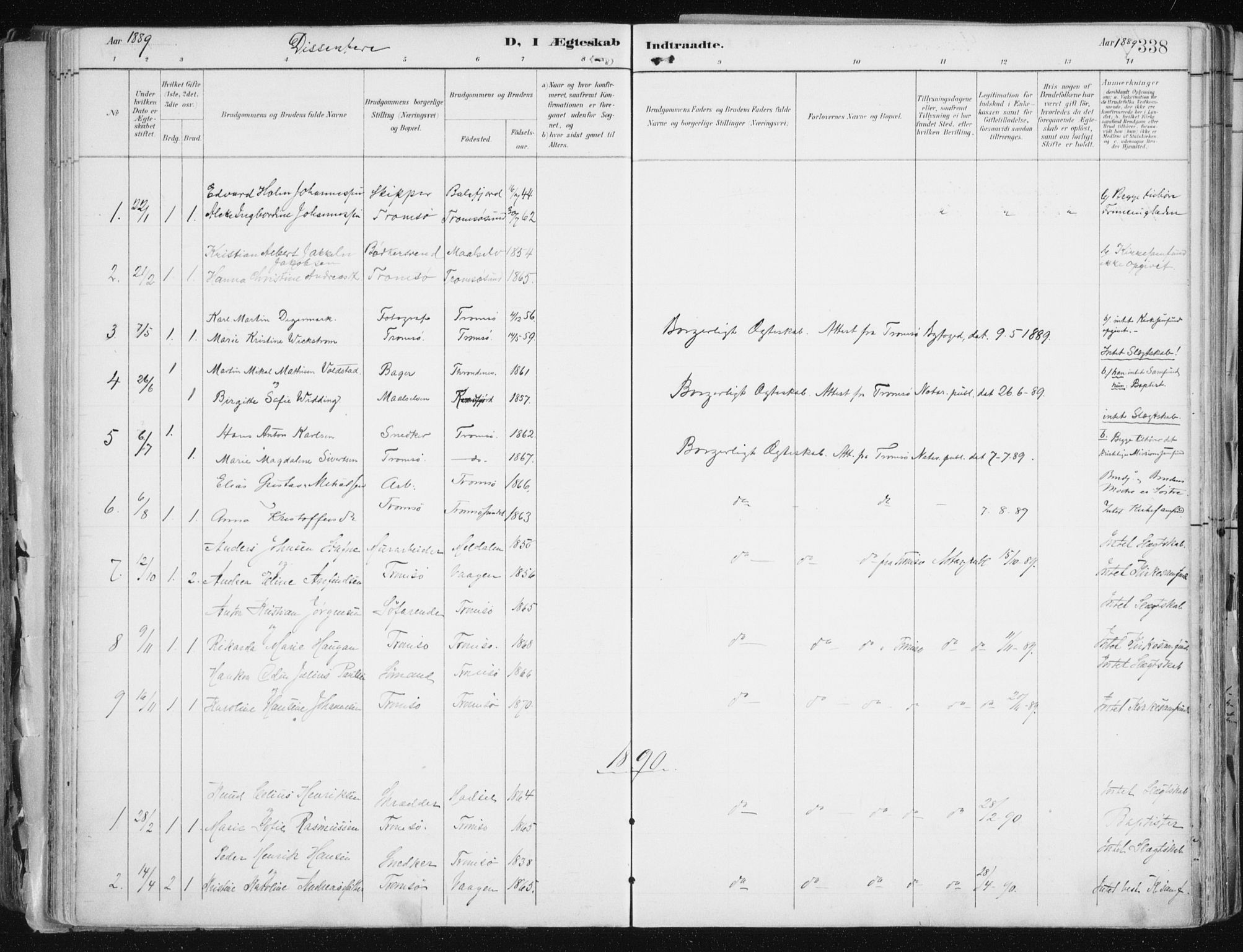 Tromsø sokneprestkontor/stiftsprosti/domprosti, SATØ/S-1343/G/Ga/L0015kirke: Parish register (official) no. 15, 1889-1899, p. 338