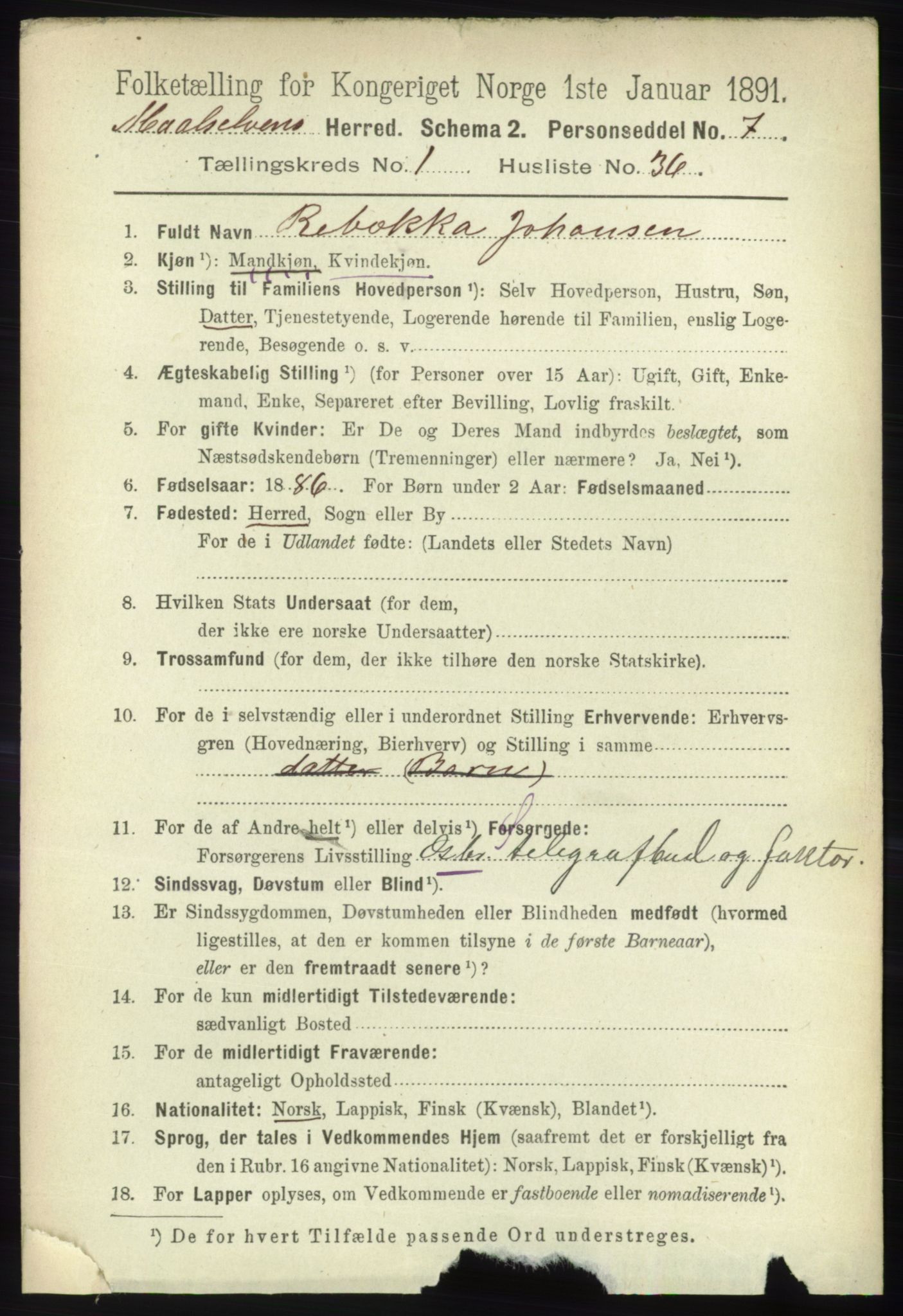 RA, 1891 census for 1924 Målselv, 1891, p. 260