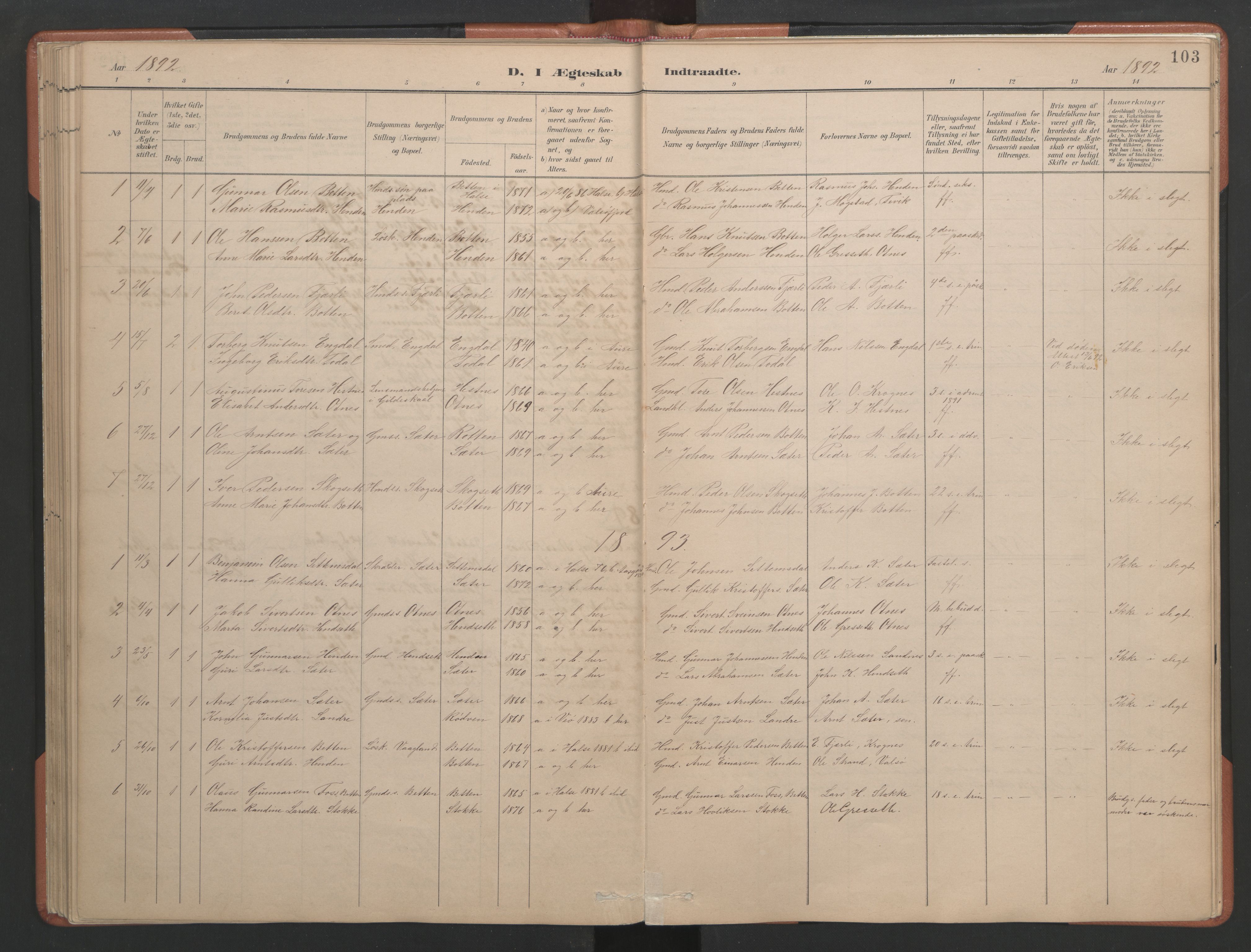 Ministerialprotokoller, klokkerbøker og fødselsregistre - Møre og Romsdal, SAT/A-1454/580/L0926: Parish register (copy) no. 580C01, 1882-1903, p. 103