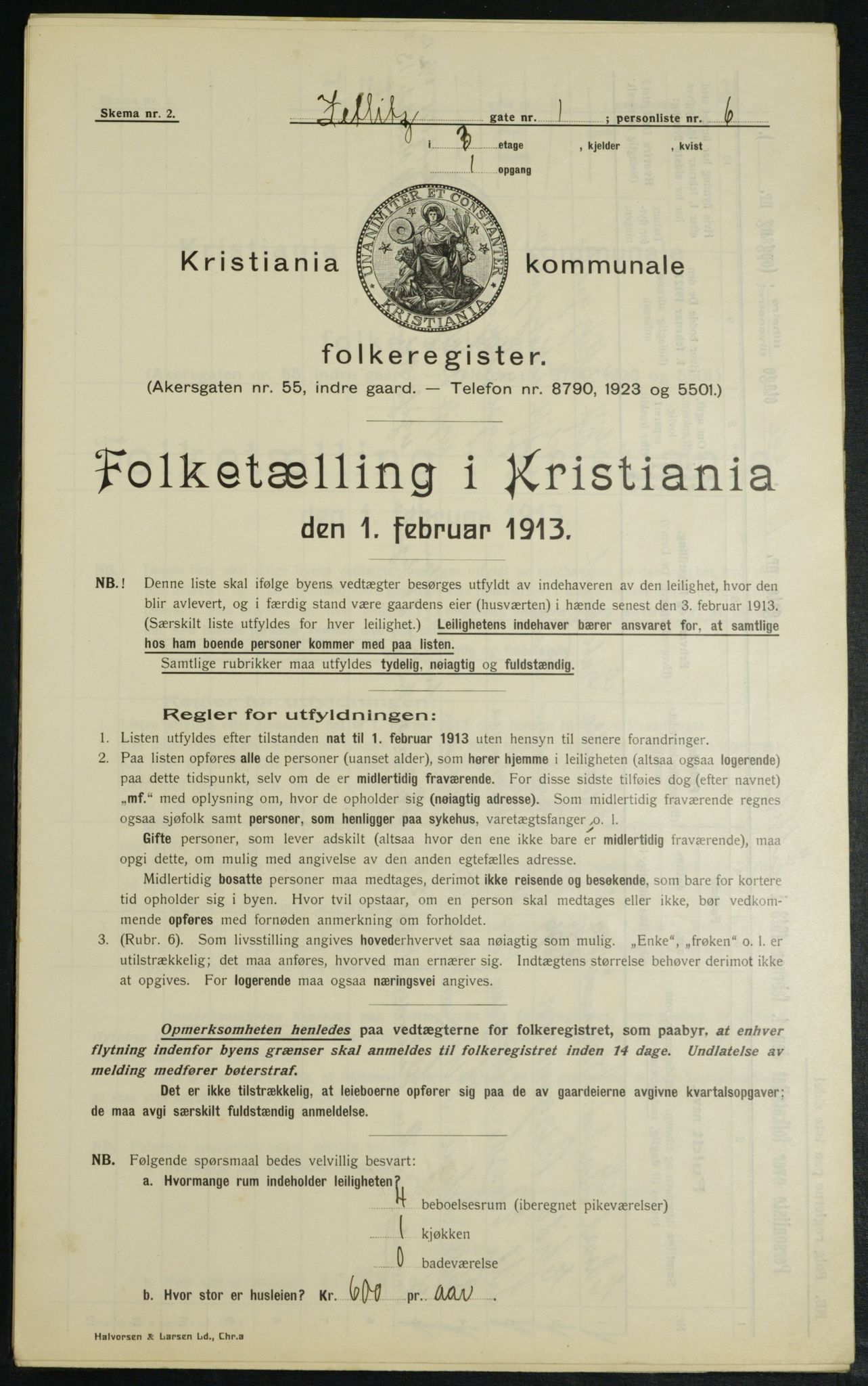 OBA, Municipal Census 1913 for Kristiania, 1913, p. 128514