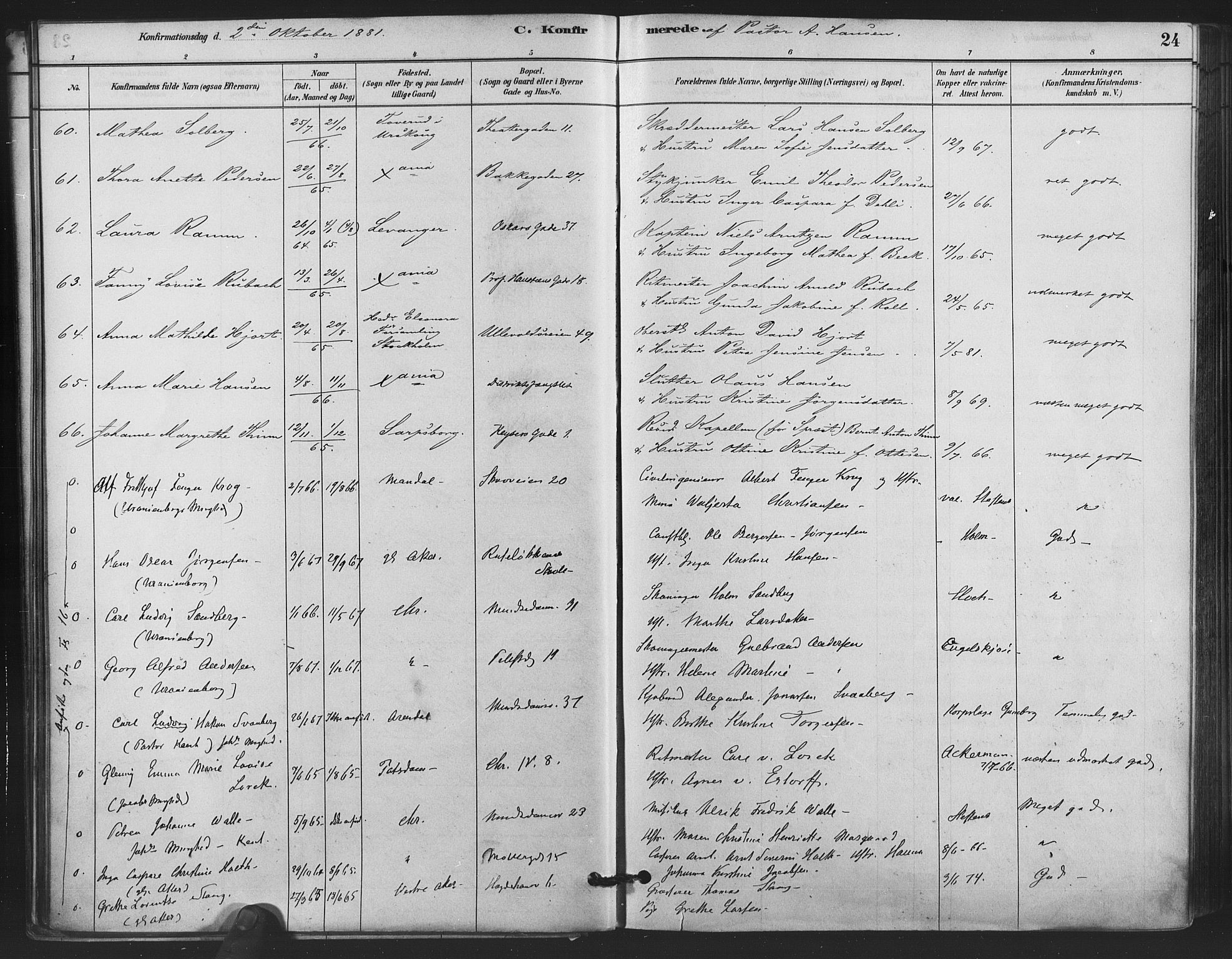 Trefoldighet prestekontor Kirkebøker, AV/SAO-A-10882/F/Fb/L0003: Parish register (official) no. II 3, 1881-1895, p. 24