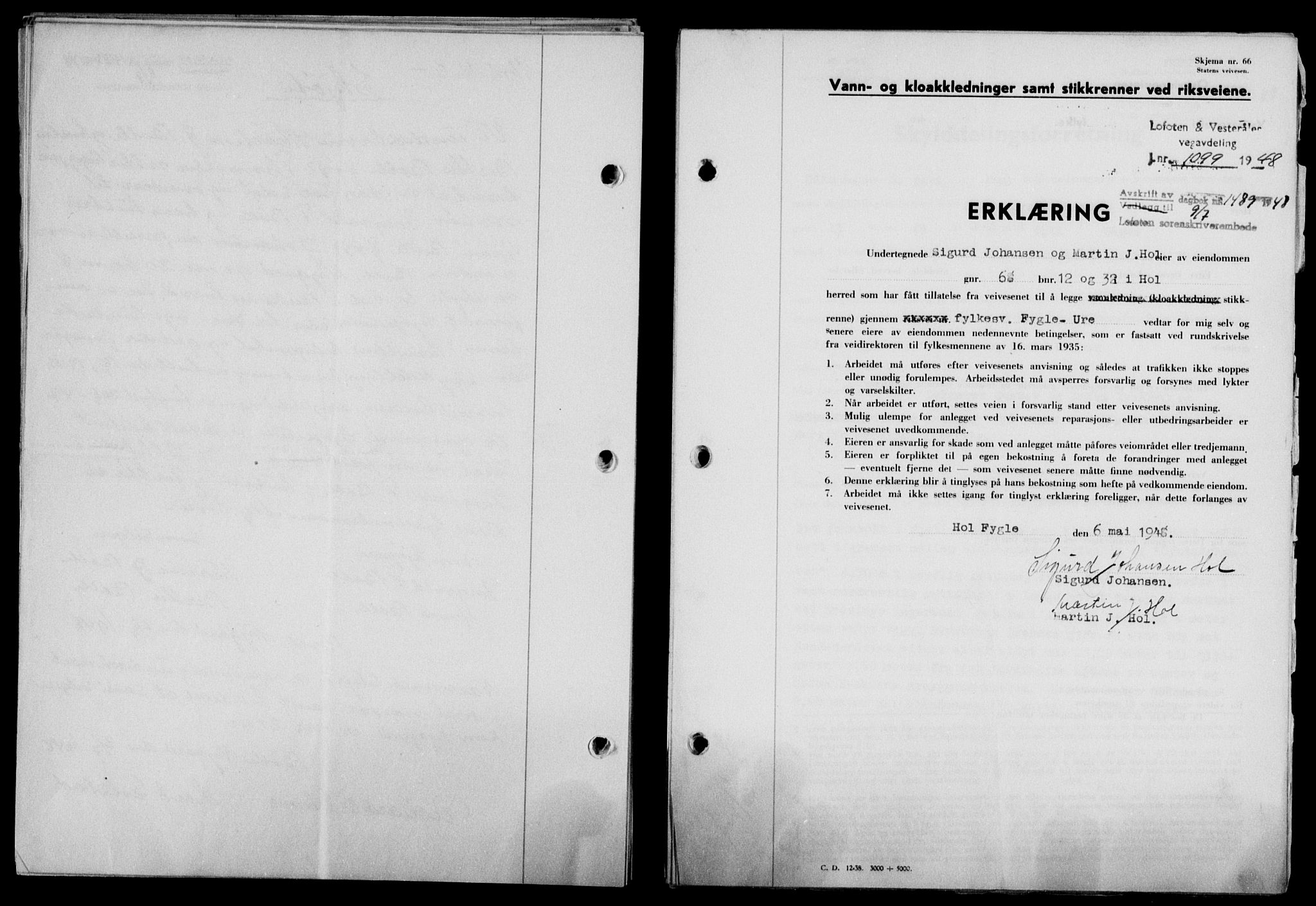 Lofoten sorenskriveri, SAT/A-0017/1/2/2C/L0018a: Mortgage book no. 18a, 1948-1948, Diary no: : 1489/1948