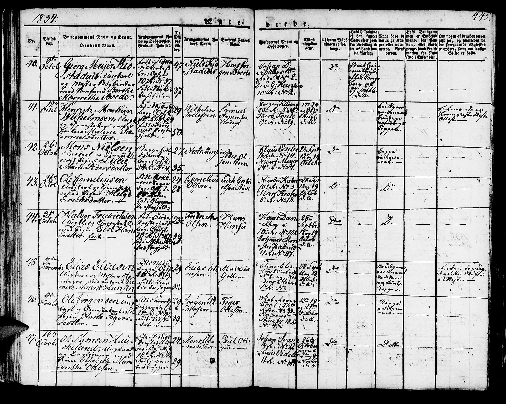 Domkirken sokneprestembete, SAB/A-74801/H/Haa/L0012: Parish register (official) no. A 12, 1821-1840, p. 445