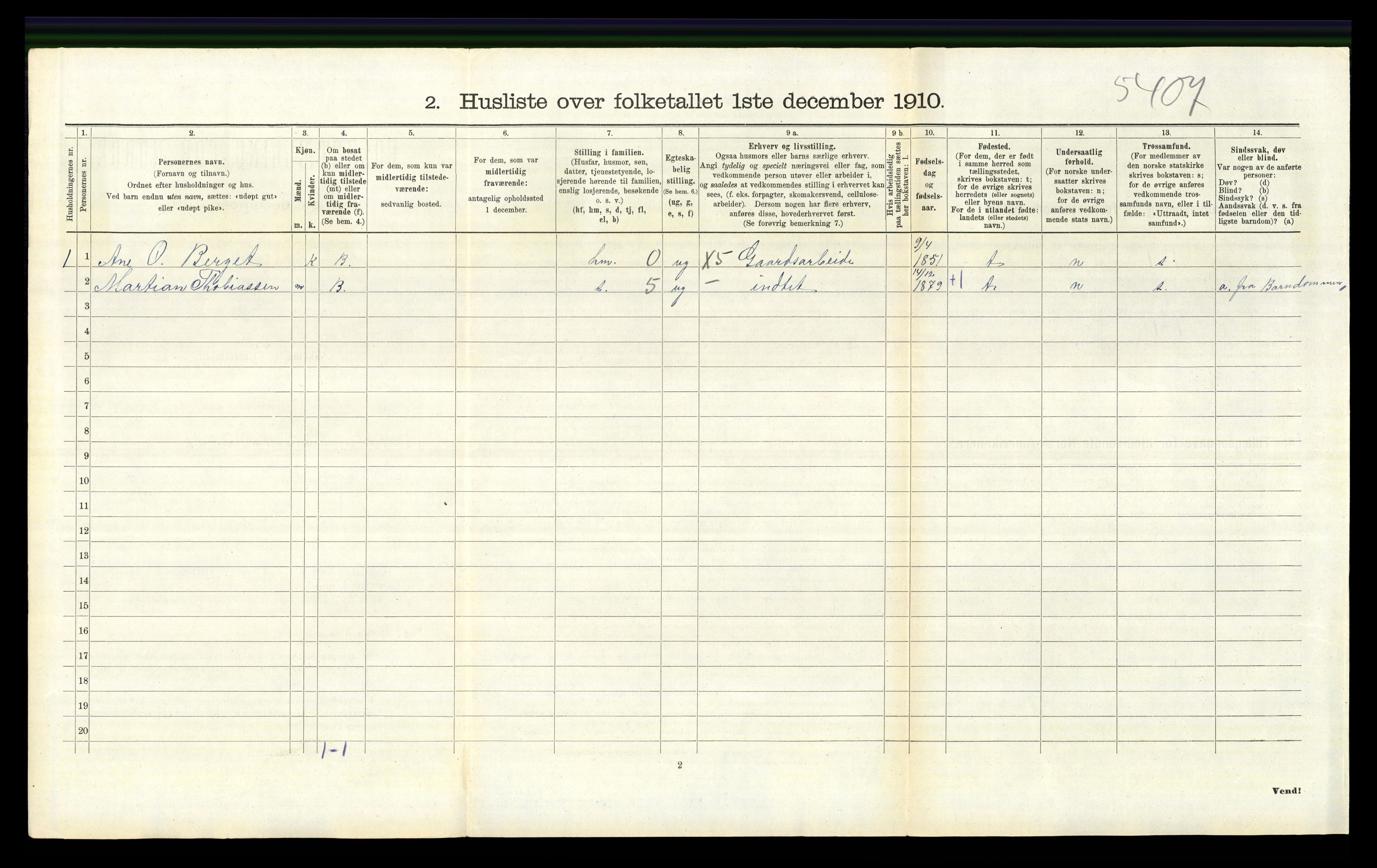 RA, 1910 census for Vestre Gausdal, 1910, p. 532