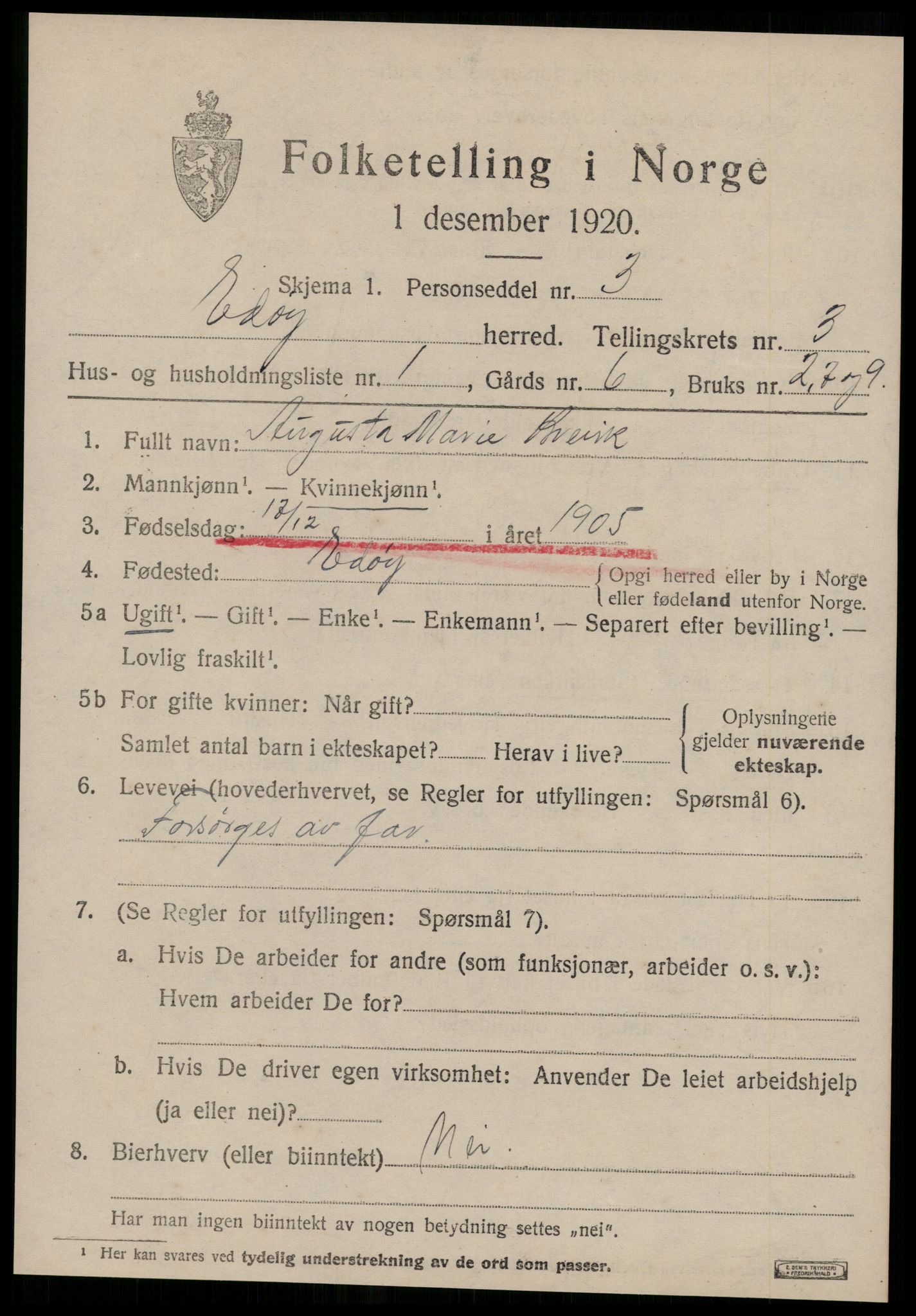 SAT, 1920 census for Edøy, 1920, p. 924