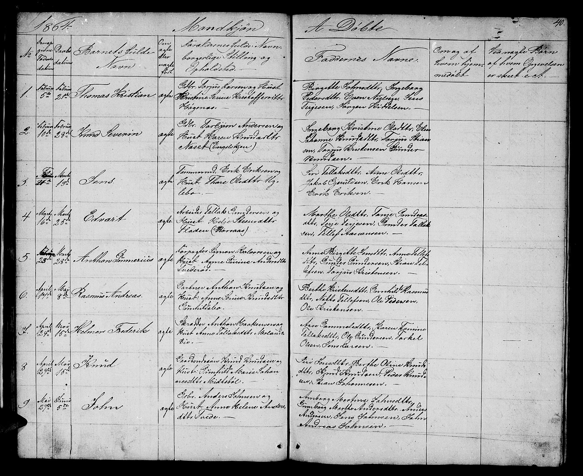 Austre Moland sokneprestkontor, SAK/1111-0001/F/Fb/Fba/L0001: Parish register (copy) no. B 1, 1842-1868, p. 40