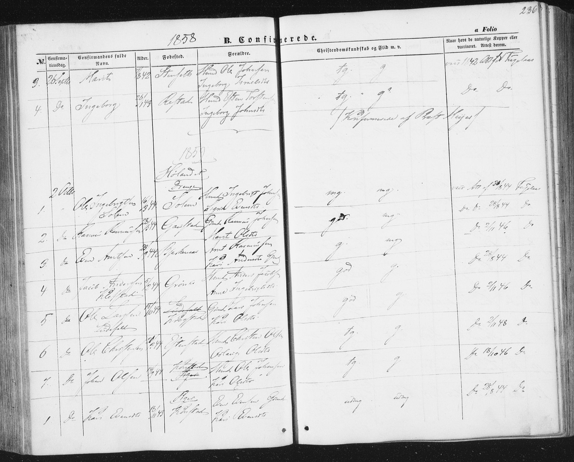Ministerialprotokoller, klokkerbøker og fødselsregistre - Sør-Trøndelag, SAT/A-1456/691/L1076: Parish register (official) no. 691A08, 1852-1861, p. 236