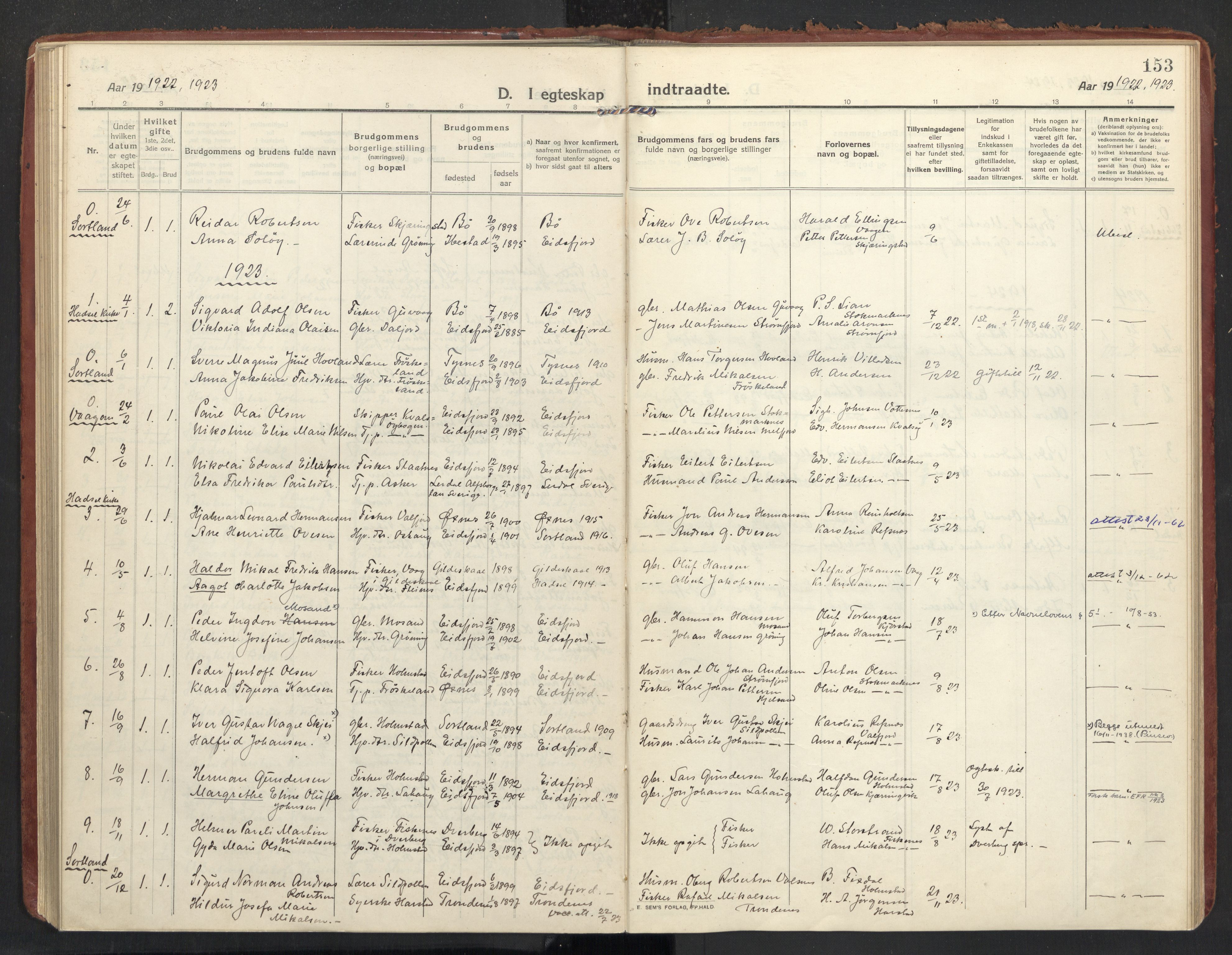 Ministerialprotokoller, klokkerbøker og fødselsregistre - Nordland, SAT/A-1459/890/L1288: Parish register (official) no. 890A03, 1915-1925, p. 153