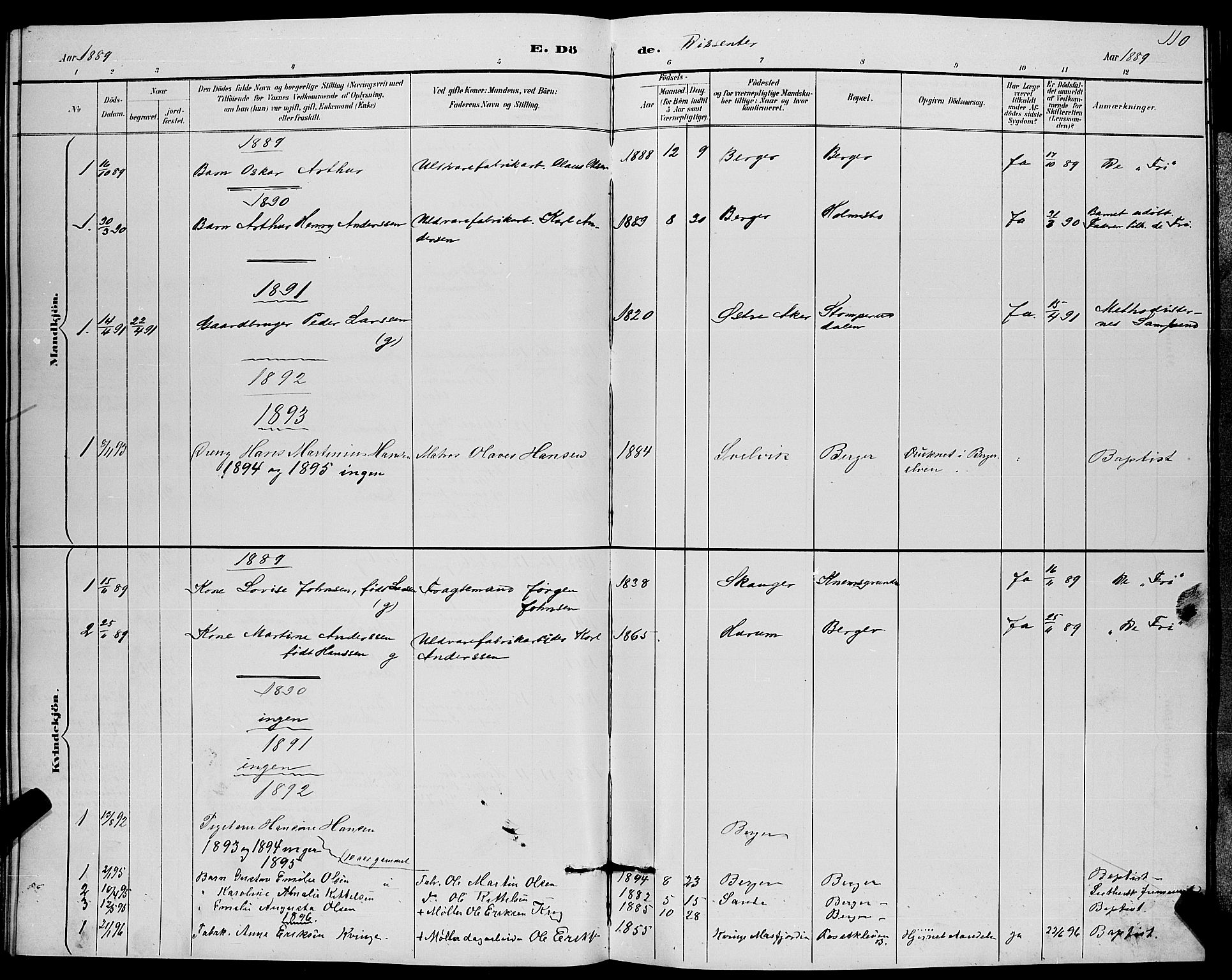 Strømm kirkebøker, SAKO/A-322/G/Ga/L0003: Parish register (copy) no. I 3, 1889-1896, p. 110
