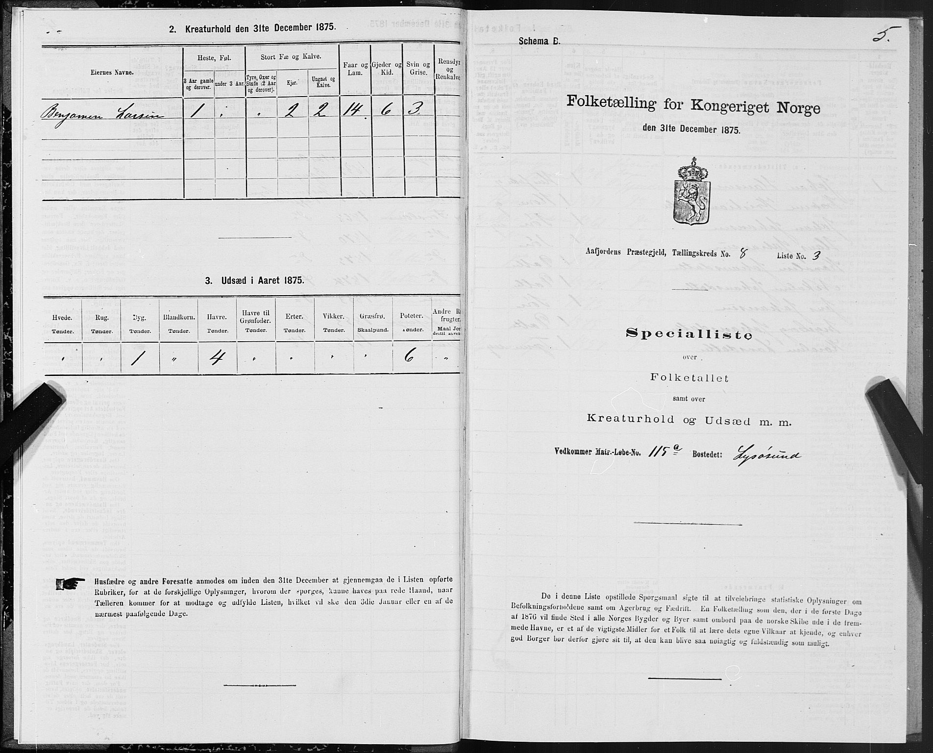 SAT, 1875 census for 1630P Aafjorden, 1875, p. 4005