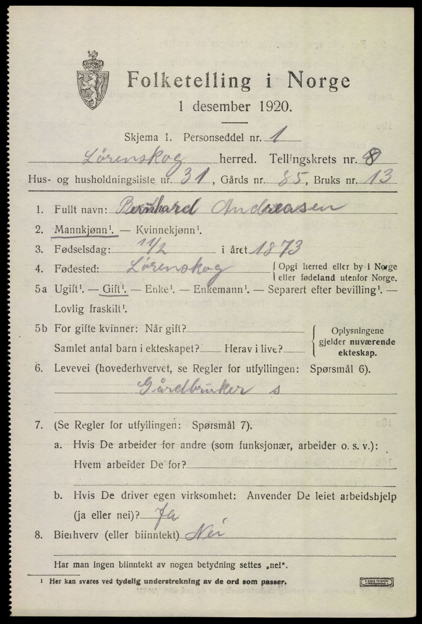 SAO, 1920 census for Lørenskog, 1920, p. 6624