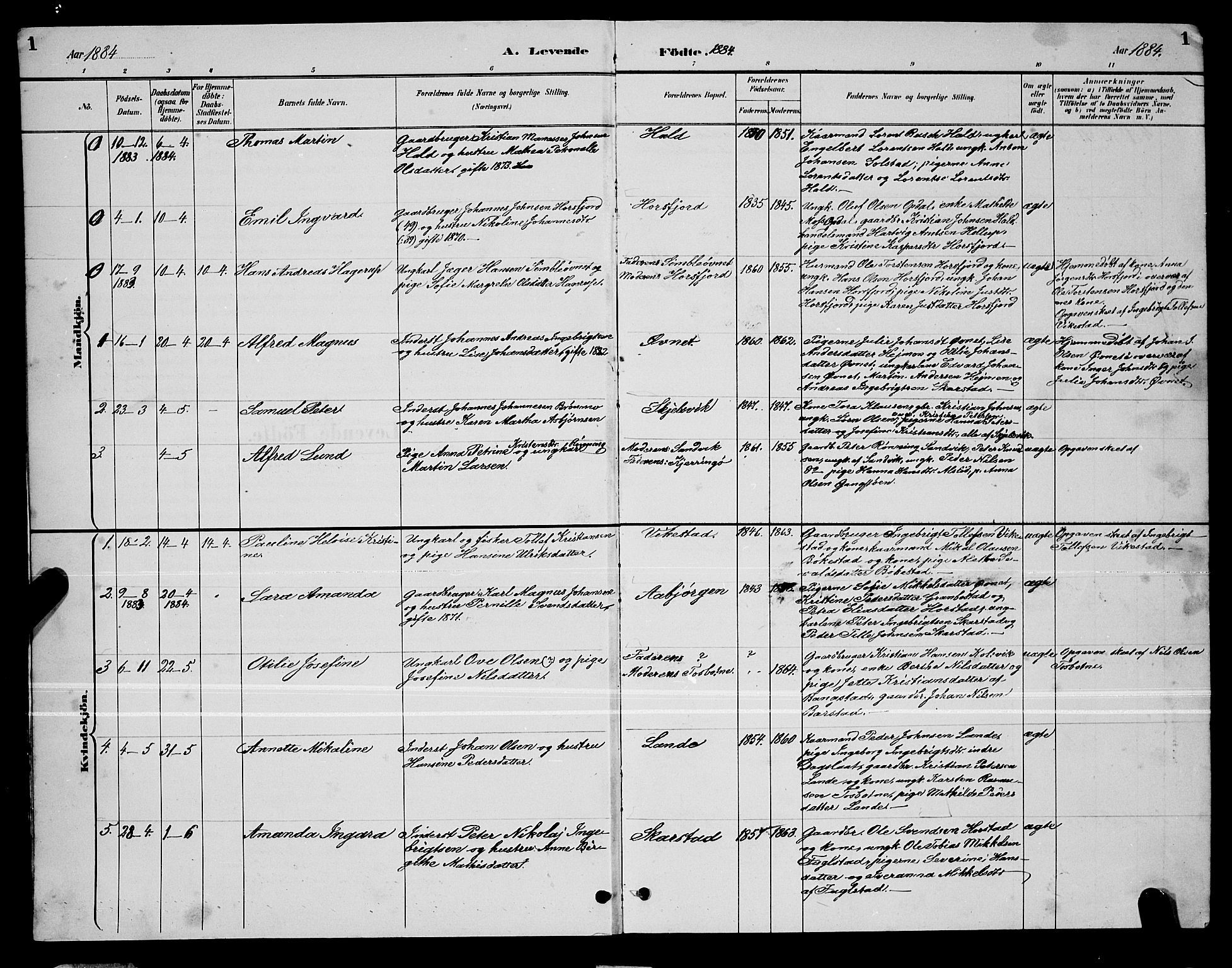 Ministerialprotokoller, klokkerbøker og fødselsregistre - Nordland, AV/SAT-A-1459/810/L0160: Parish register (copy) no. 810C03, 1884-1896, p. 1