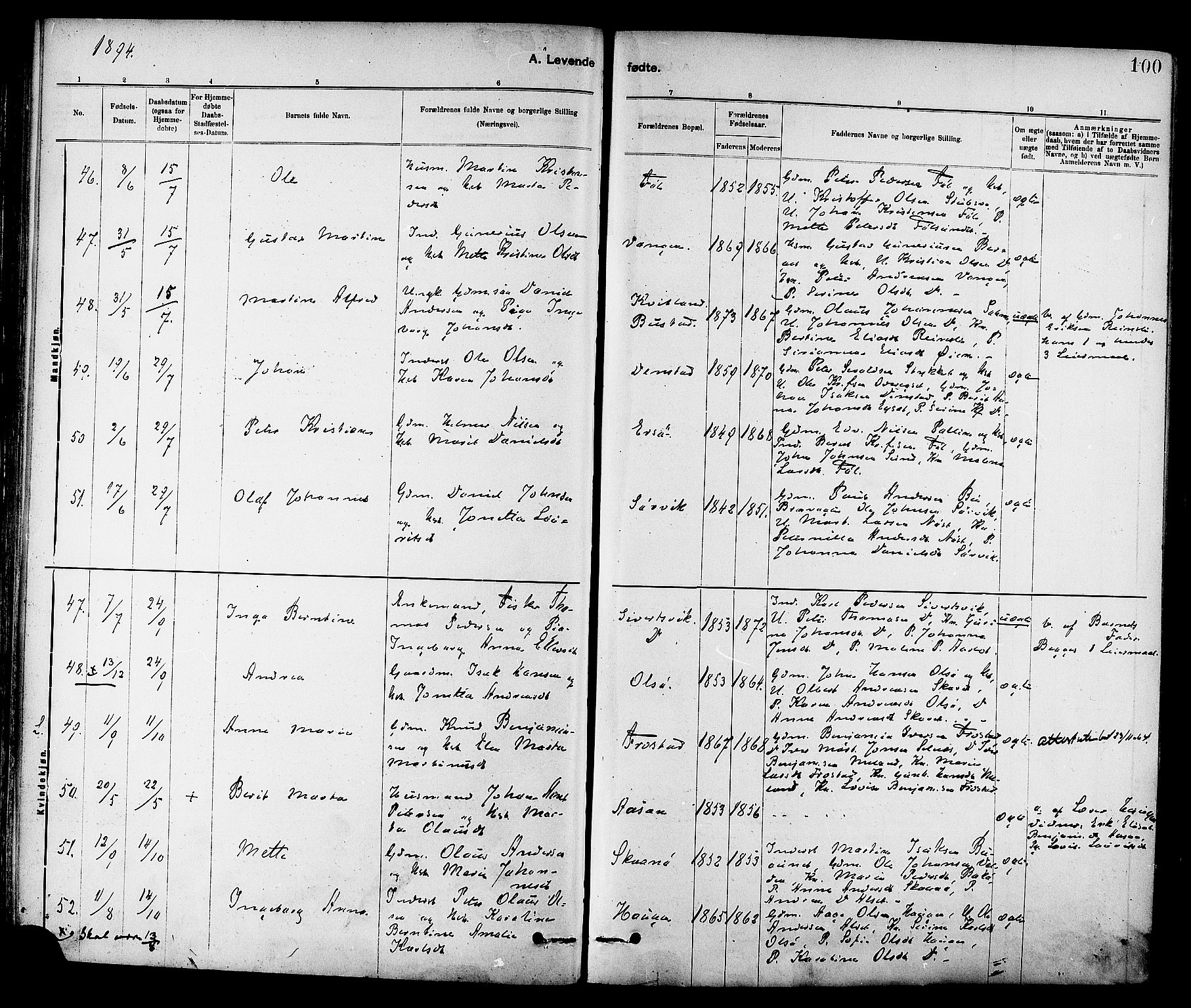 Ministerialprotokoller, klokkerbøker og fødselsregistre - Sør-Trøndelag, AV/SAT-A-1456/647/L0634: Parish register (official) no. 647A01, 1885-1896, p. 100