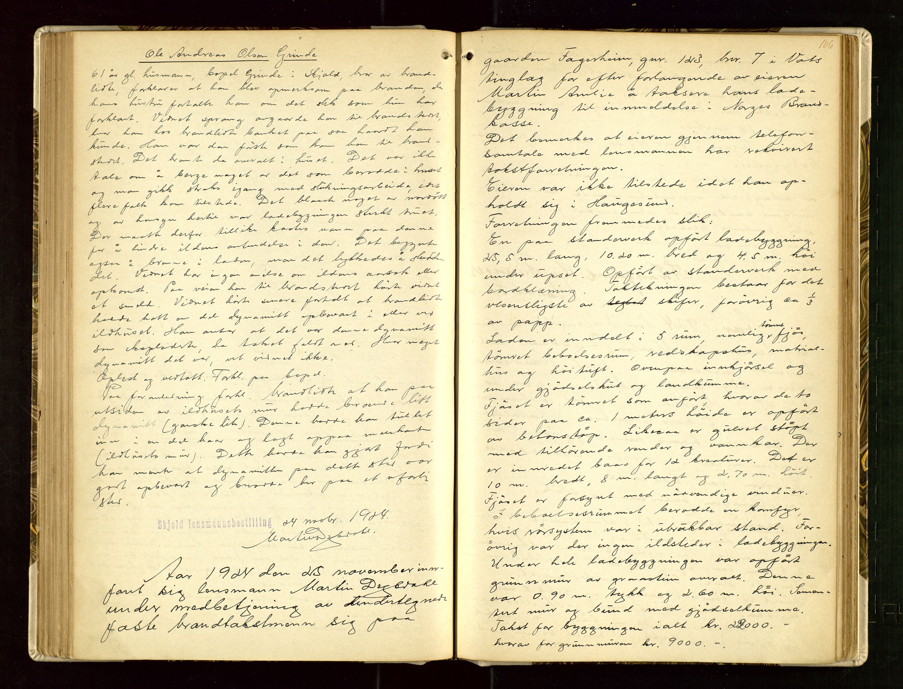 Skjold lensmannskontor, AV/SAST-A-100182/Goa/L0002: "Brandtaksasjons-Protokol for Skjolds Thinglag", 1890-1949, p. 105b-106a