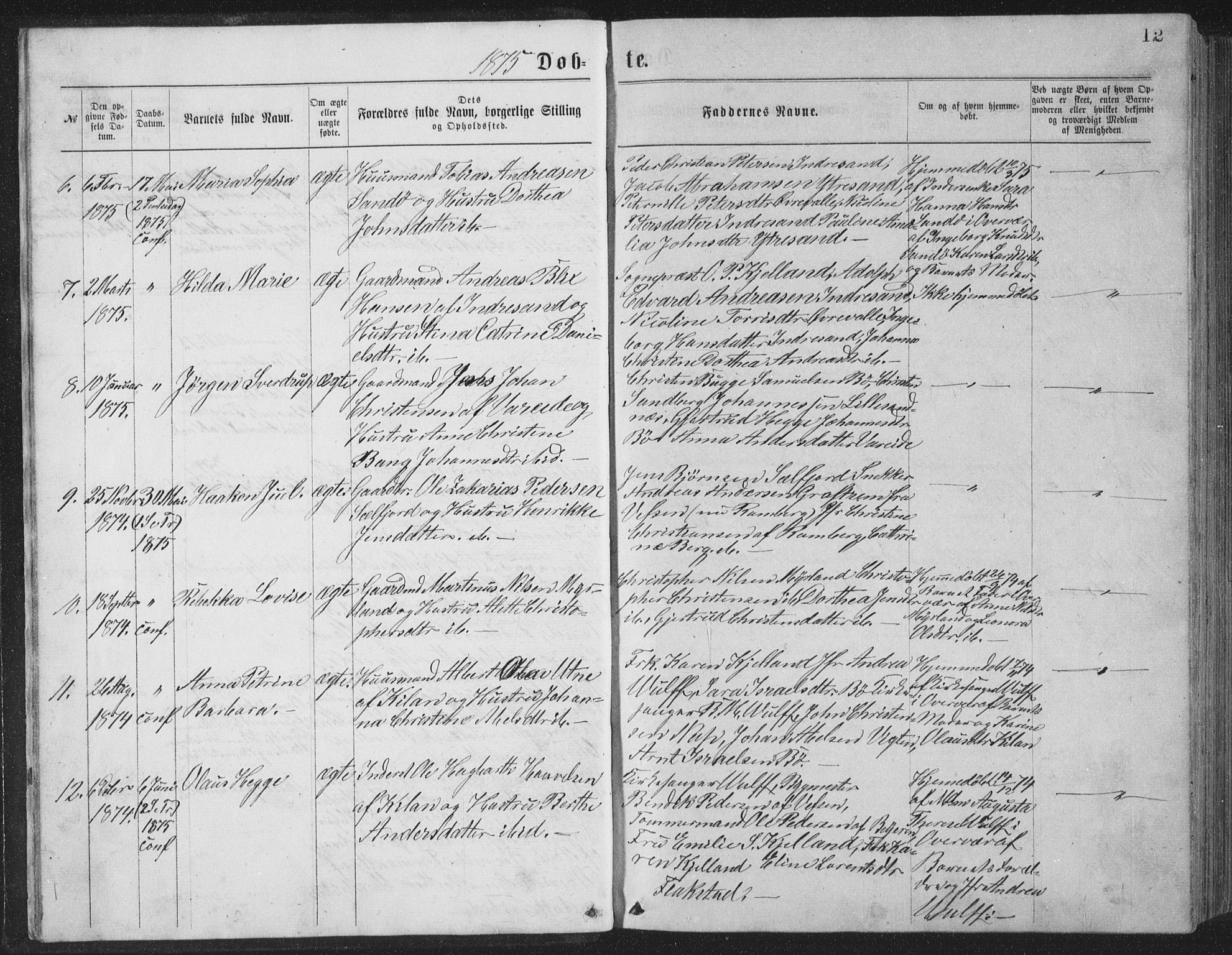 Ministerialprotokoller, klokkerbøker og fødselsregistre - Nordland, SAT/A-1459/885/L1213: Parish register (copy) no. 885C02, 1874-1892, p. 12
