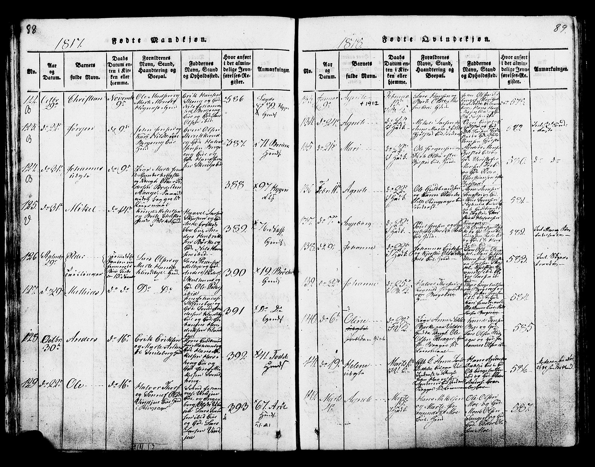 Ringsaker prestekontor, SAH/PREST-014/K/Ka/L0005: Parish register (official) no. 5, 1814-1826, p. 88-89