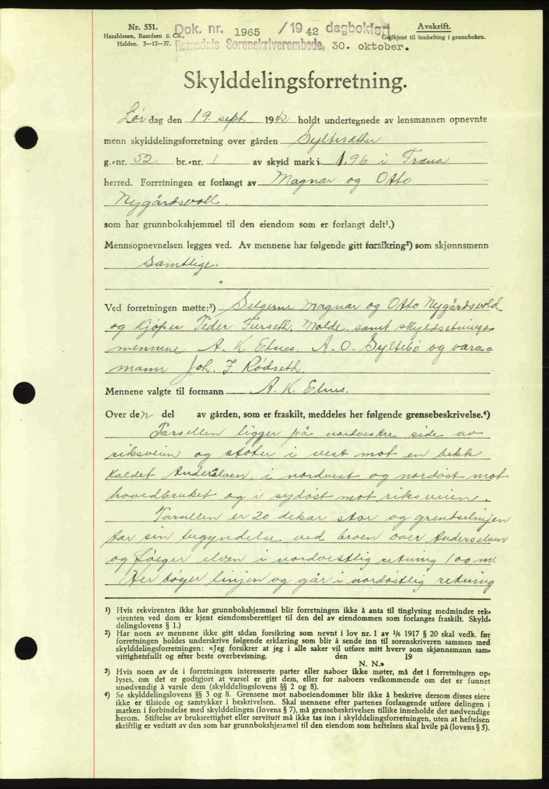 Romsdal sorenskriveri, AV/SAT-A-4149/1/2/2C: Mortgage book no. A12, 1942-1942, Diary no: : 1965/1942