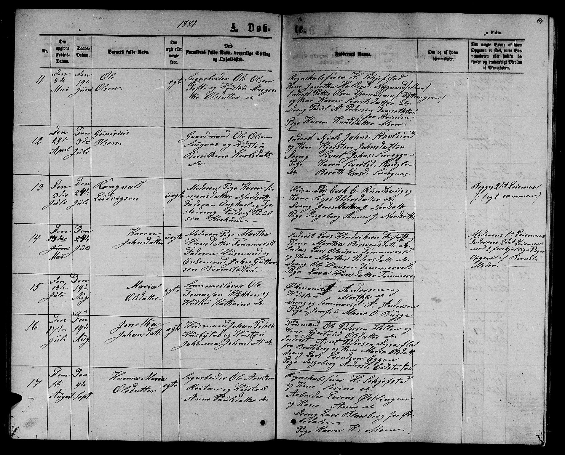 Ministerialprotokoller, klokkerbøker og fødselsregistre - Sør-Trøndelag, SAT/A-1456/618/L0451: Parish register (copy) no. 618C02, 1865-1883, p. 64