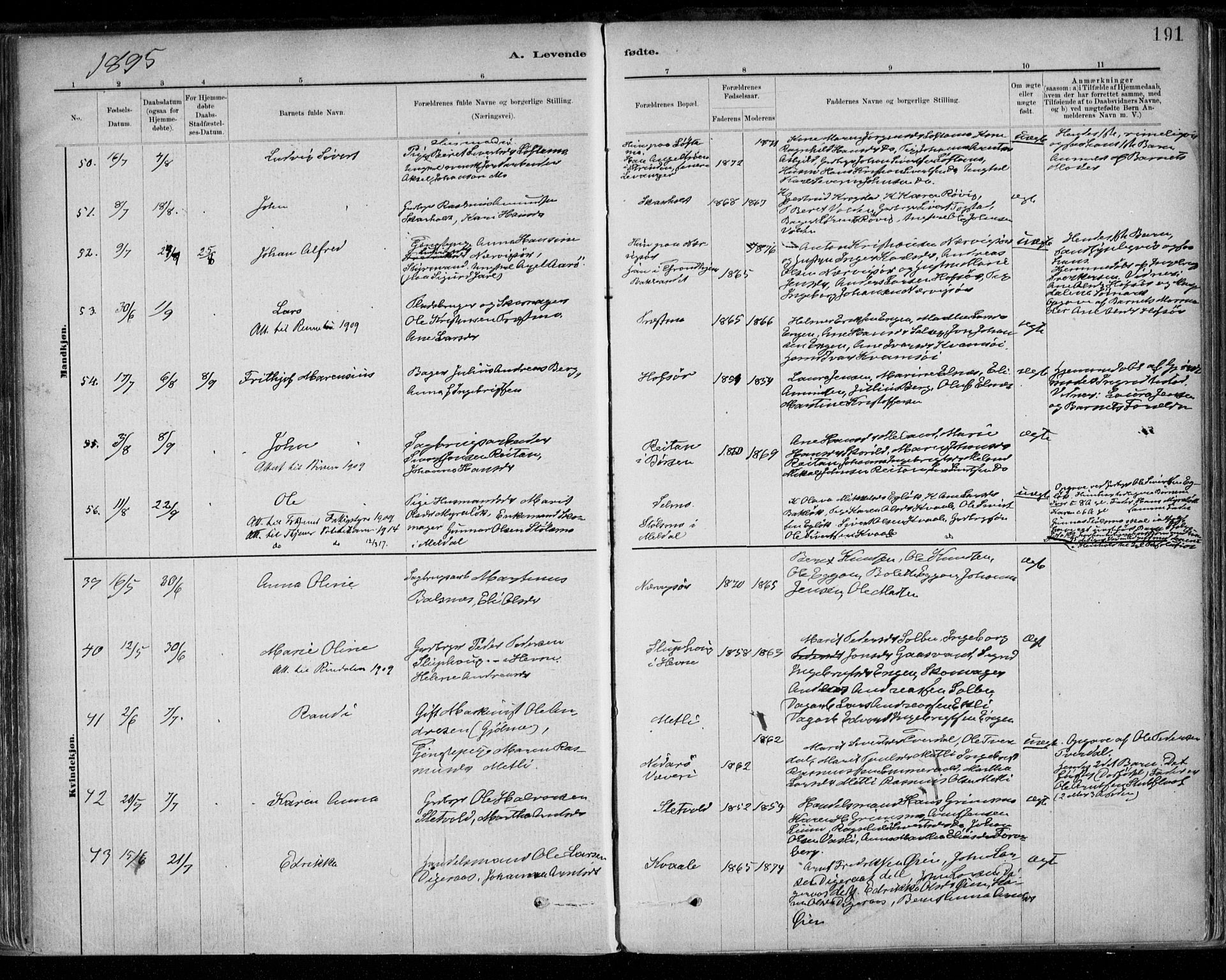 Ministerialprotokoller, klokkerbøker og fødselsregistre - Sør-Trøndelag, AV/SAT-A-1456/668/L0809: Parish register (official) no. 668A09, 1881-1895, p. 191