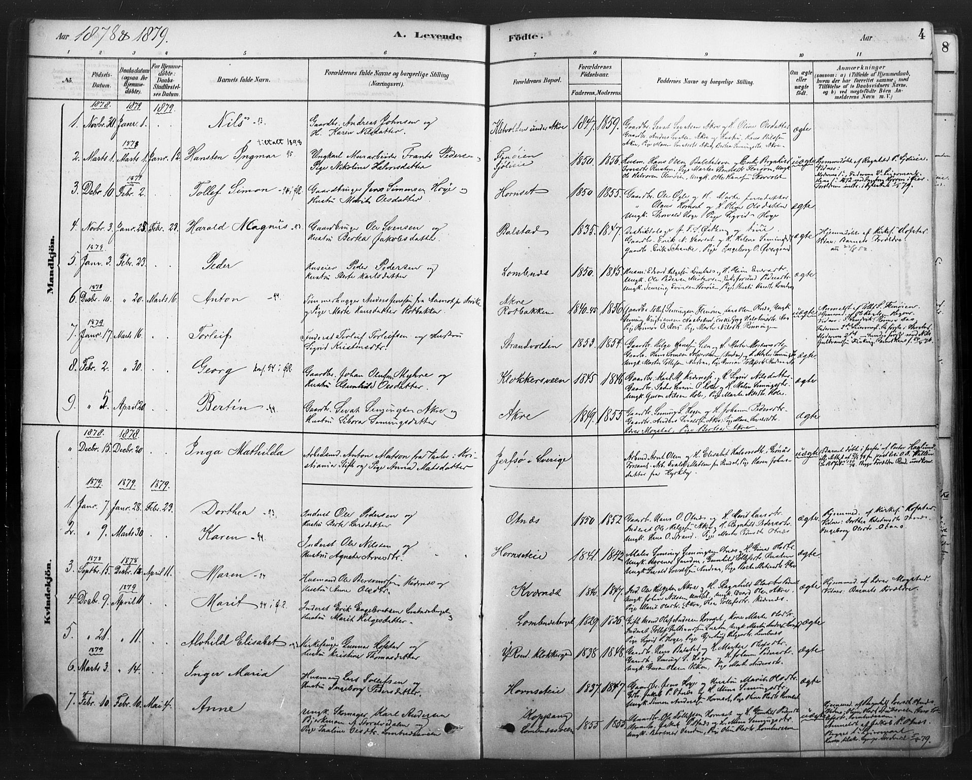 Rendalen prestekontor, SAH/PREST-054/H/Ha/Haa/L0010: Parish register (official) no. 10, 1878-1901, p. 4