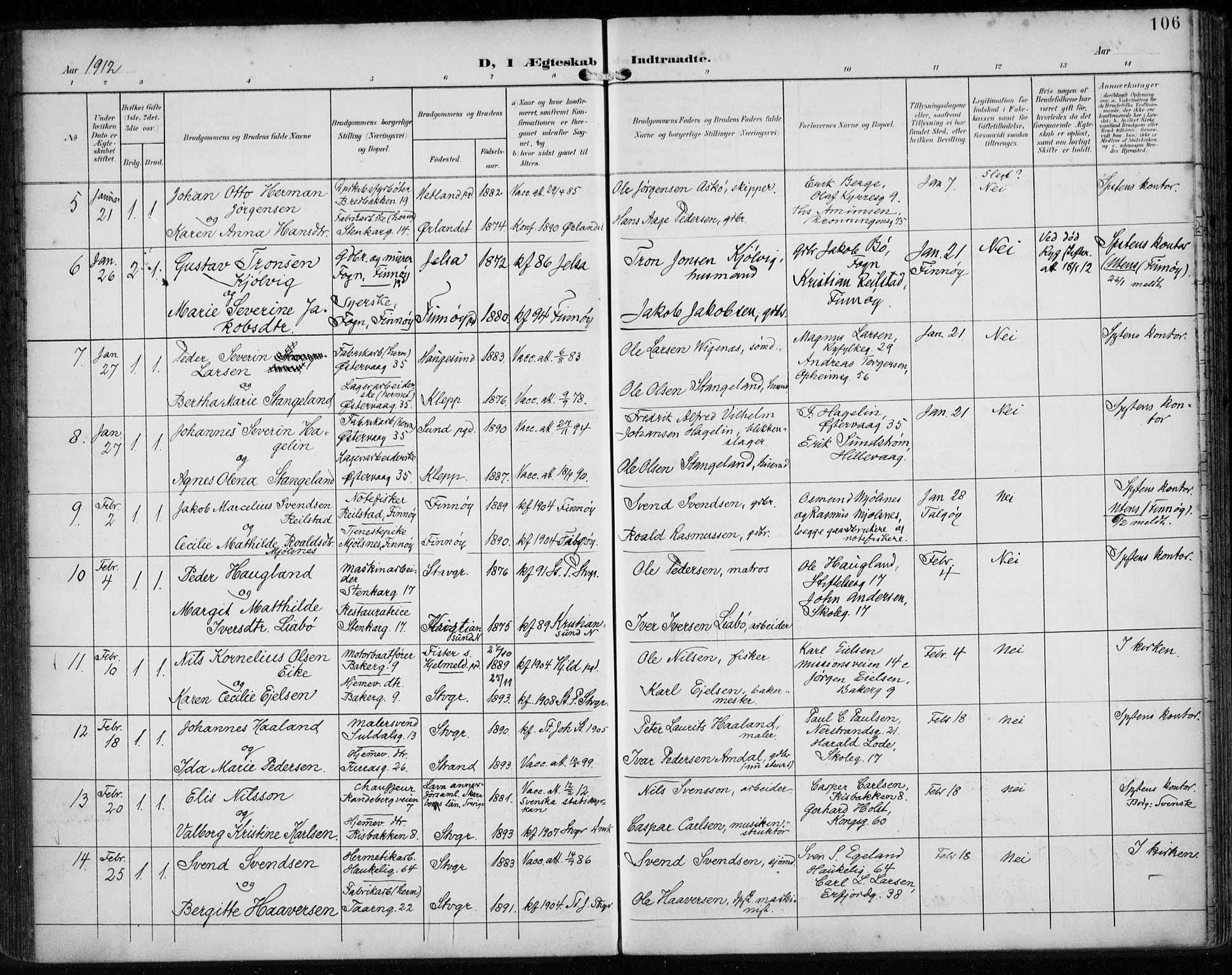 St. Petri sokneprestkontor, AV/SAST-A-101813/002/A/L0003: Parish register (official) no. A 24, 1900-1921, p. 106