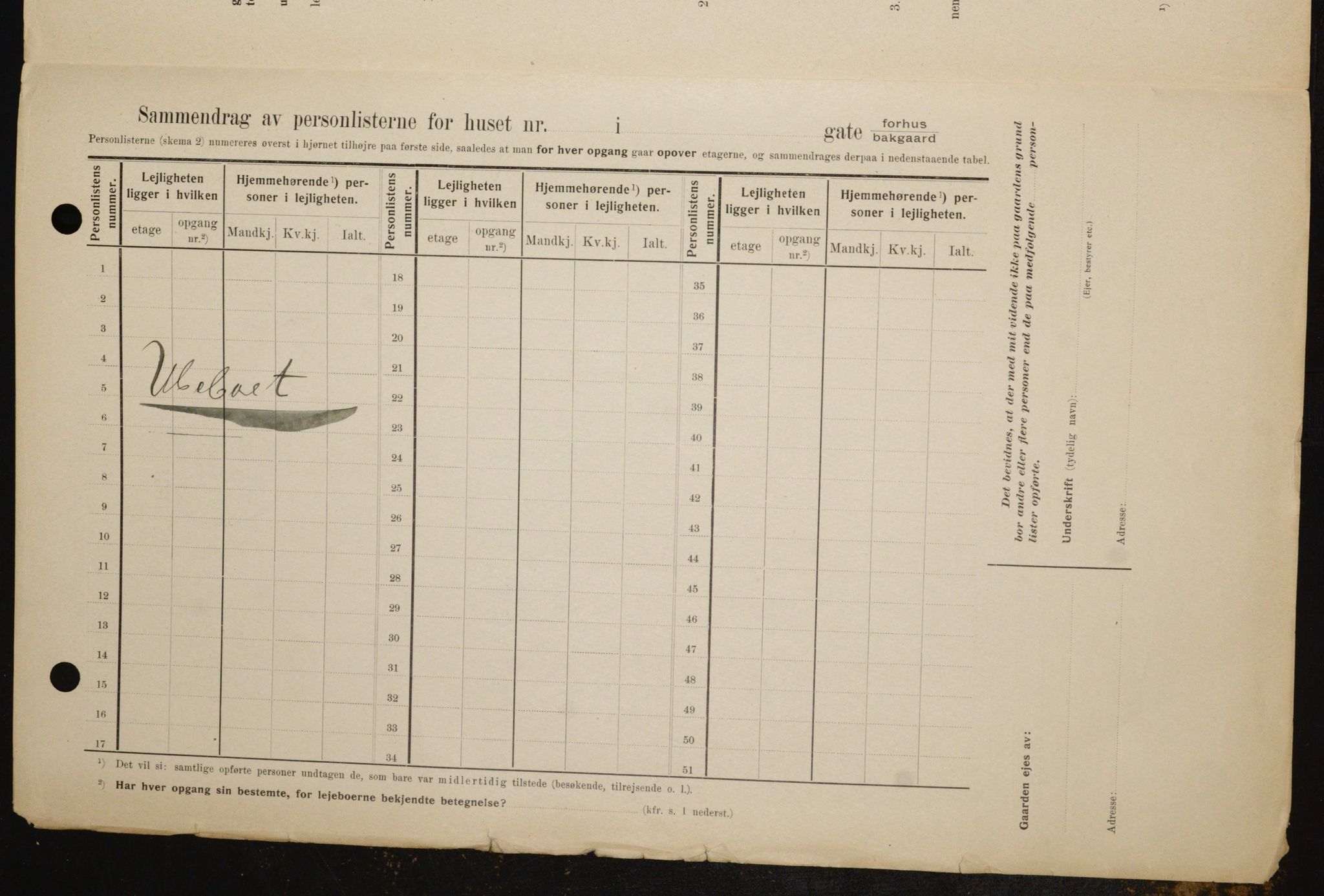 OBA, Municipal Census 1910 for Kristiania, 1910, p. 26