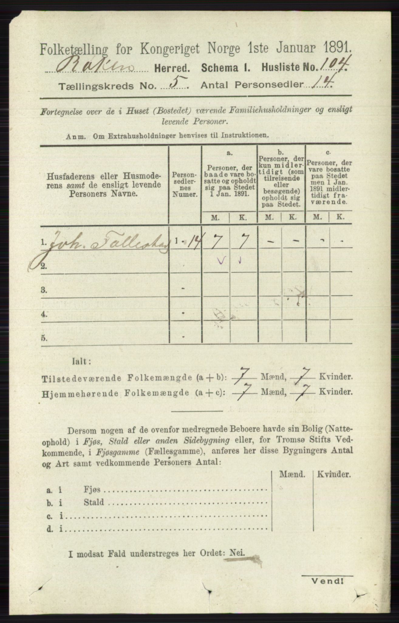 RA, 1891 census for 0627 Røyken, 1891, p. 2868