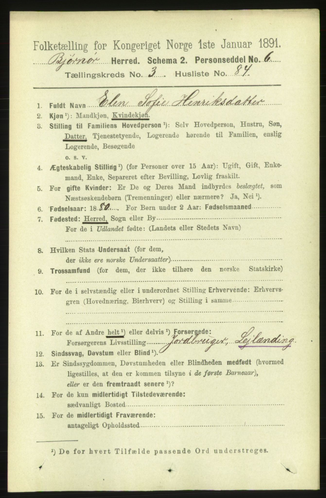 RA, 1891 census for 1632 Bjørnør, 1891, p. 1771