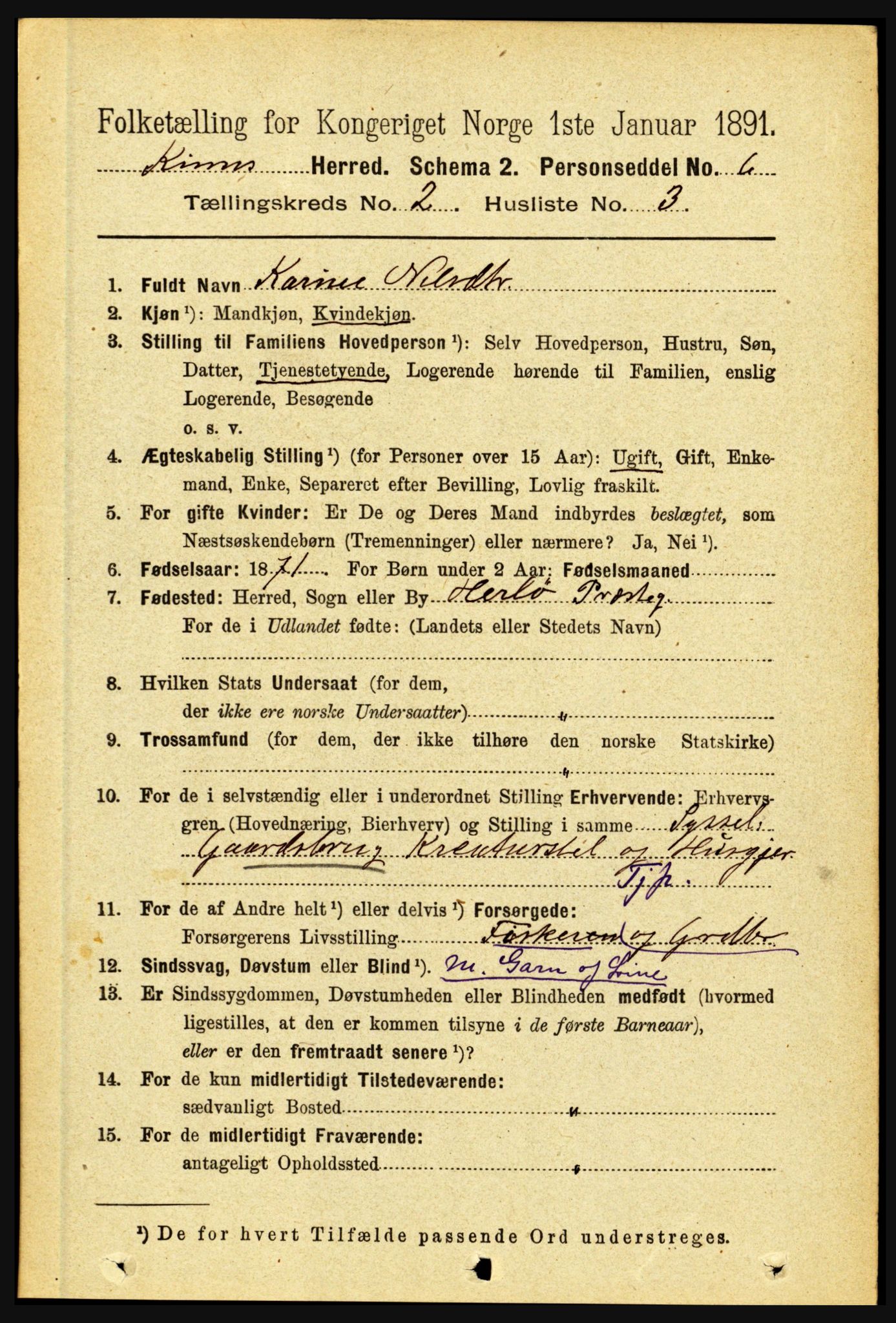 RA, 1891 census for 1437 Kinn, 1891, p. 552