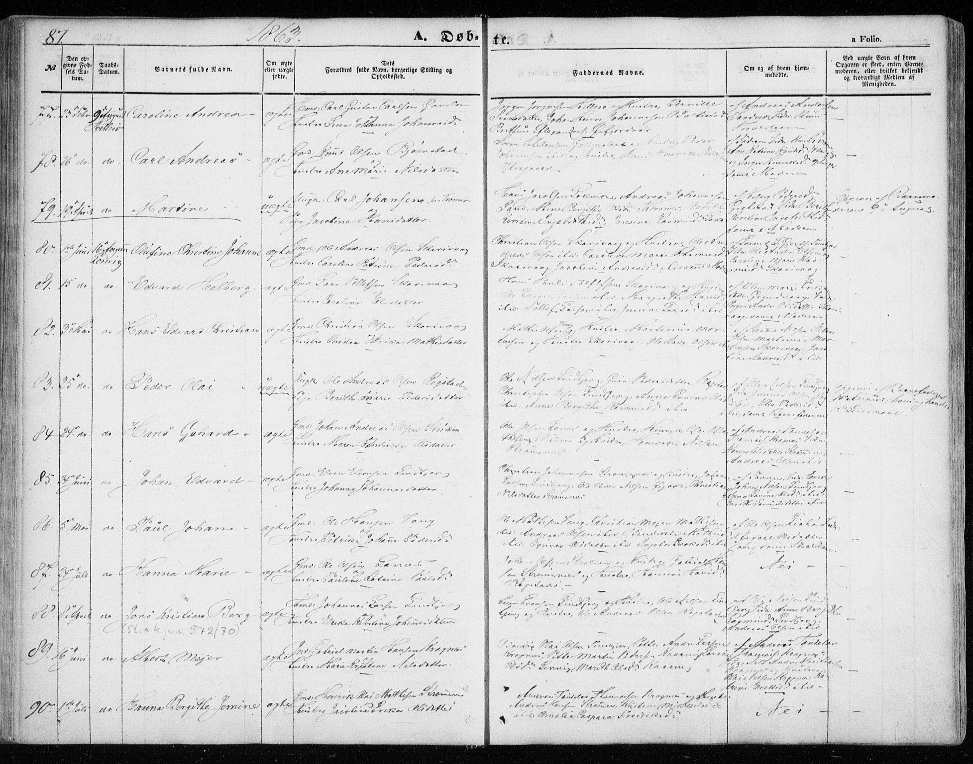 Lenvik sokneprestembete, SATØ/S-1310/H/Ha/Haa/L0007kirke: Parish register (official) no. 7, 1855-1865, p. 87