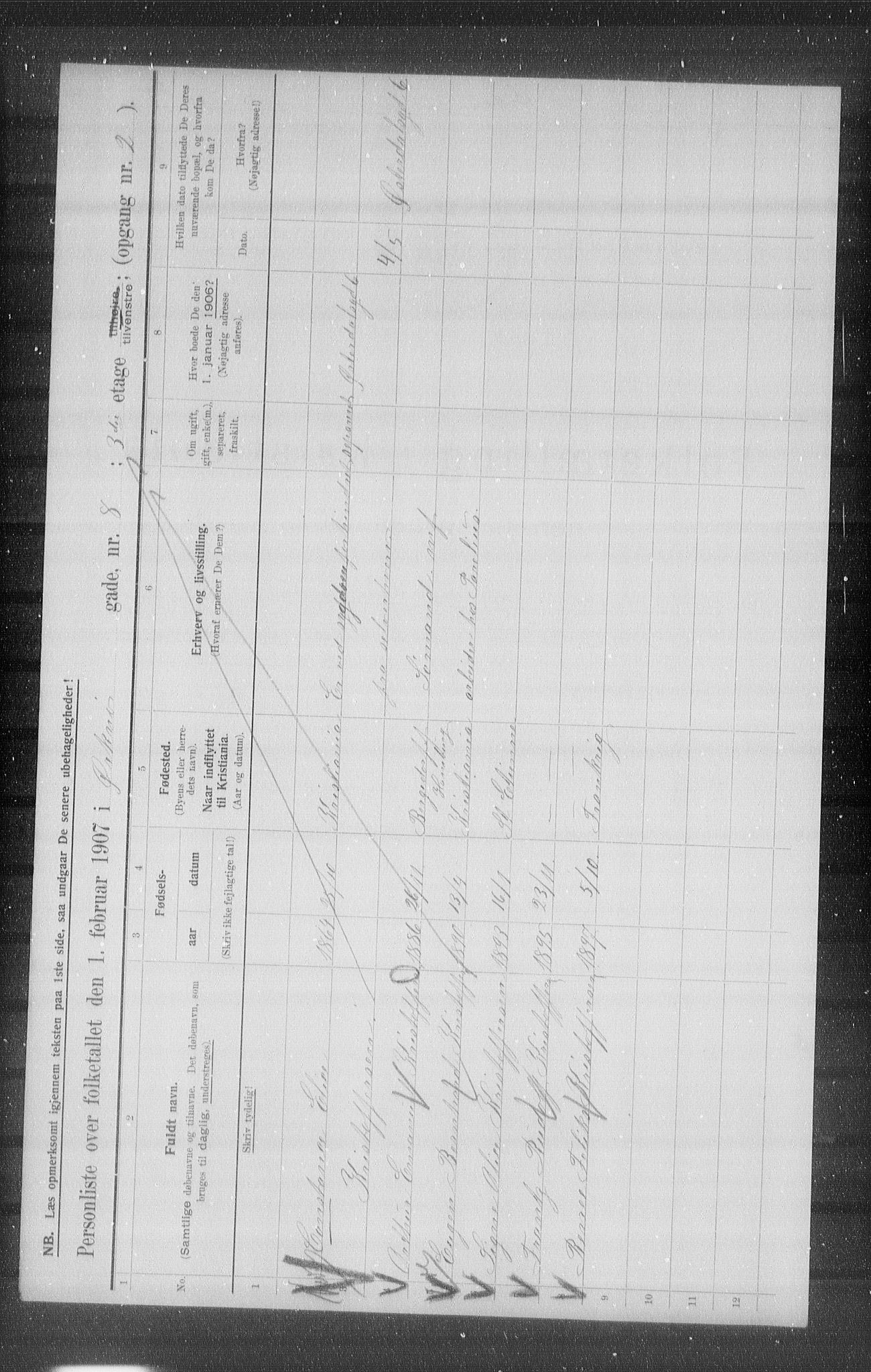 OBA, Municipal Census 1907 for Kristiania, 1907, p. 38913