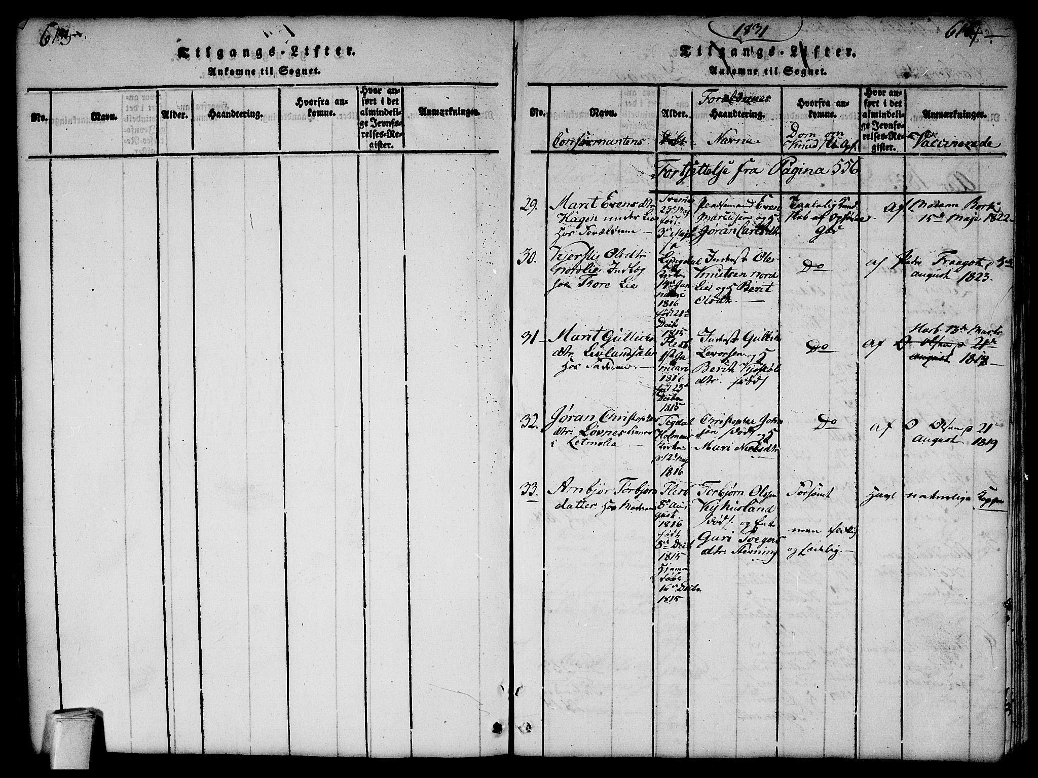 Flesberg kirkebøker, SAKO/A-18/G/Ga/L0001: Parish register (copy) no. I 1, 1816-1834, p. 613-614