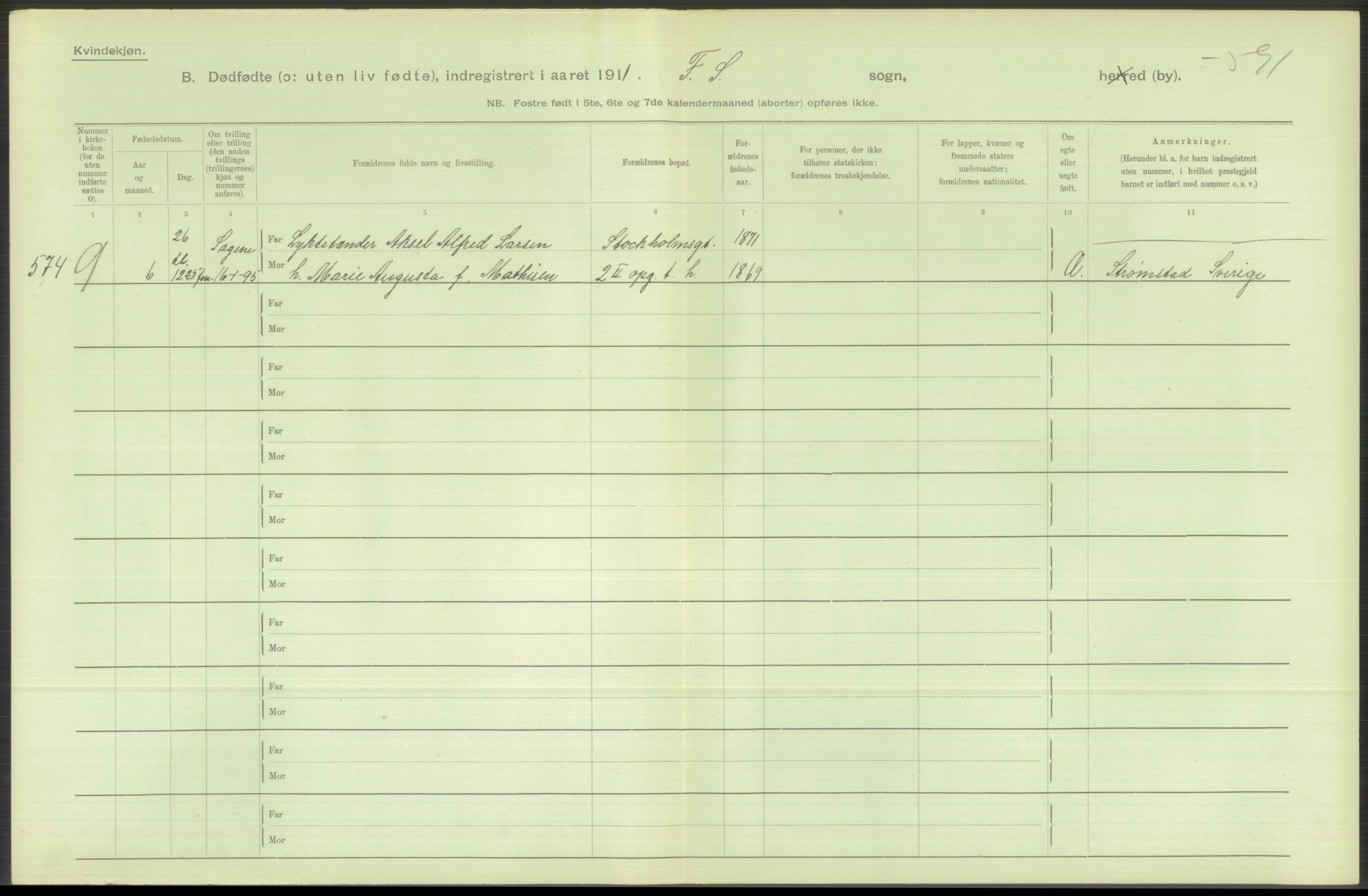 Statistisk sentralbyrå, Sosiodemografiske emner, Befolkning, RA/S-2228/D/Df/Dfb/Dfba/L0010: Kristiania: Døde kvinner samt dødfødte., 1911, p. 172