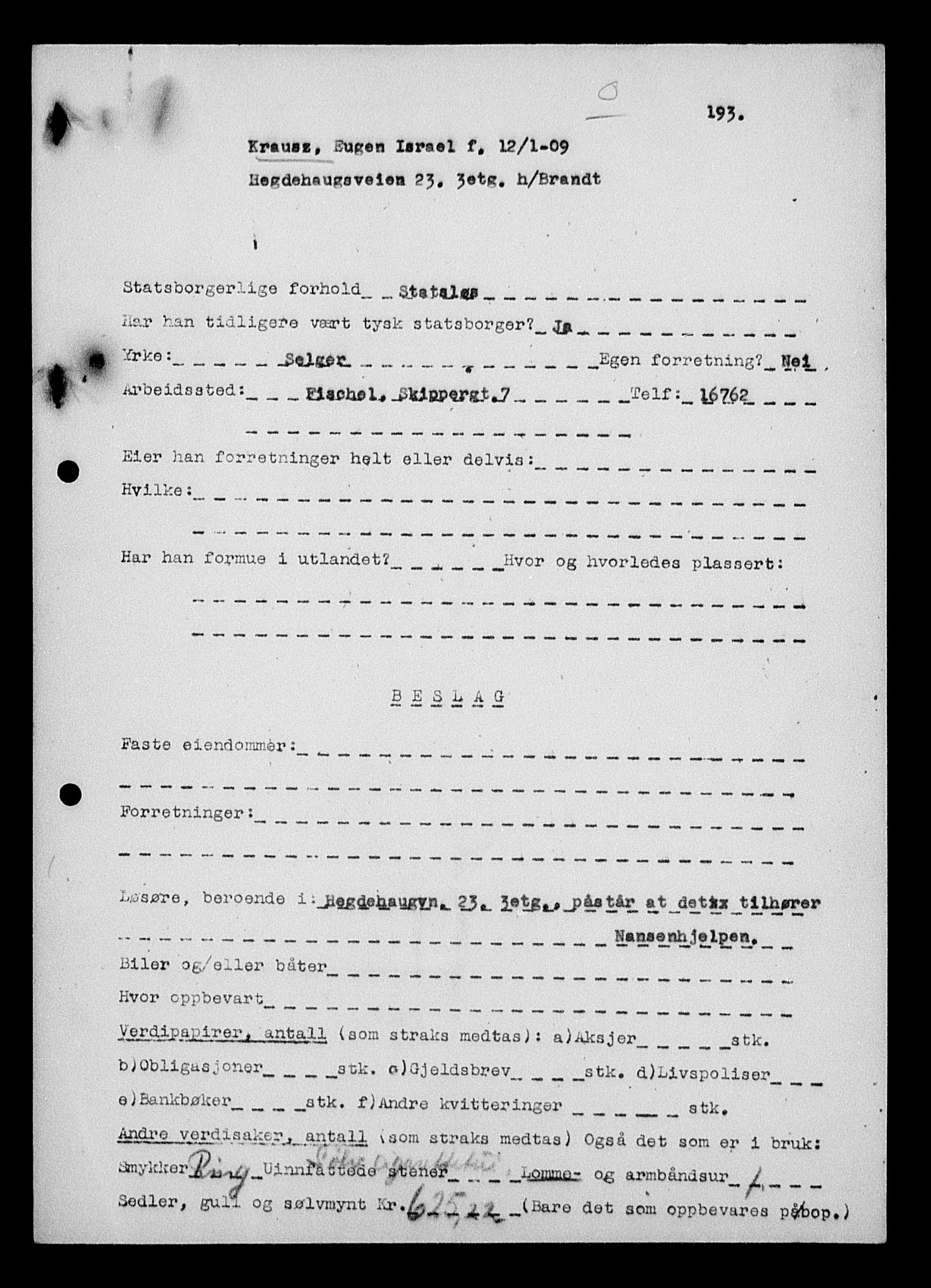 Justisdepartementet, Tilbakeføringskontoret for inndratte formuer, RA/S-1564/H/Hc/Hcc/L0953: --, 1945-1947, p. 70