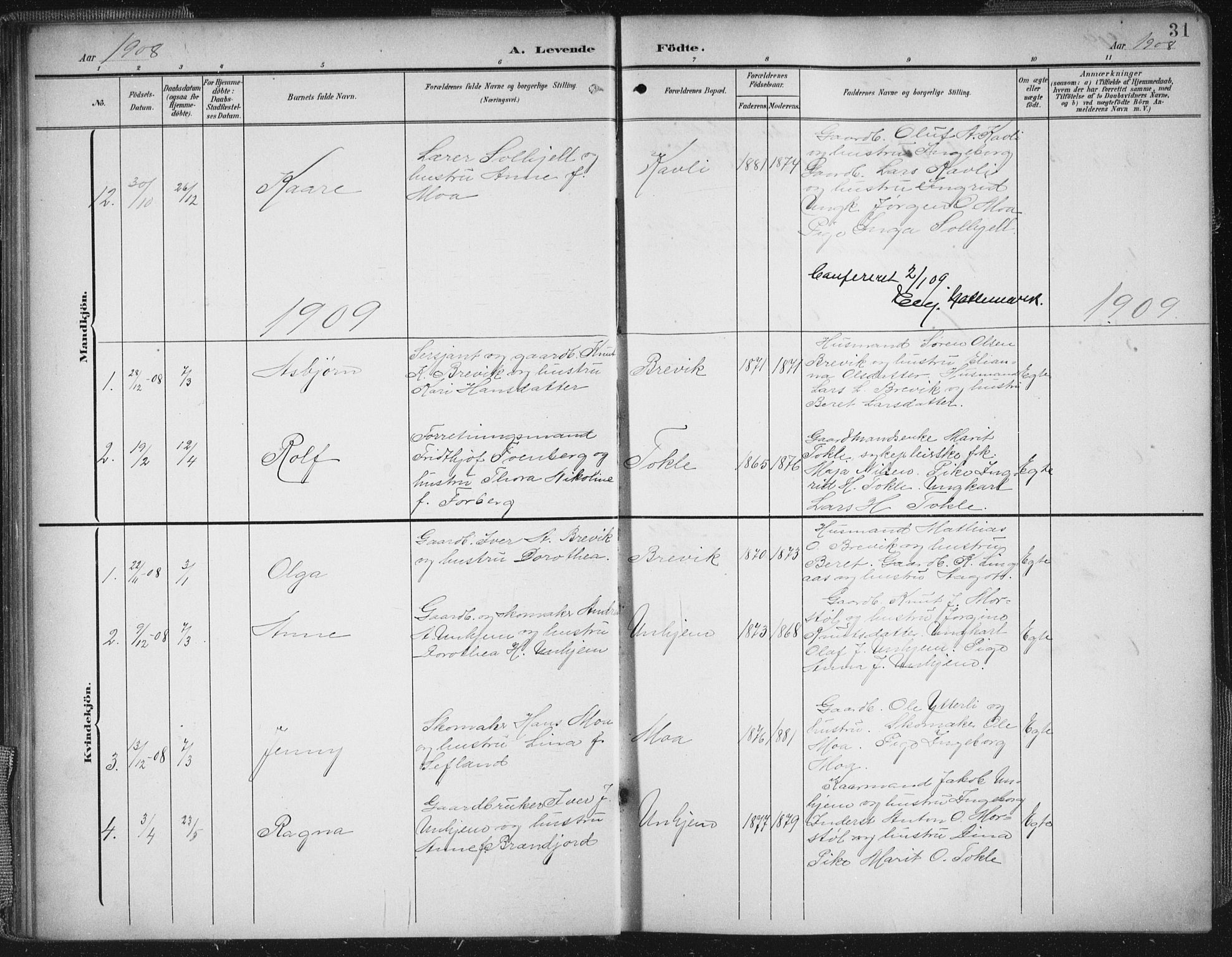 Ministerialprotokoller, klokkerbøker og fødselsregistre - Møre og Romsdal, SAT/A-1454/545/L0589: Parish register (copy) no. 545C03, 1902-1937, p. 31
