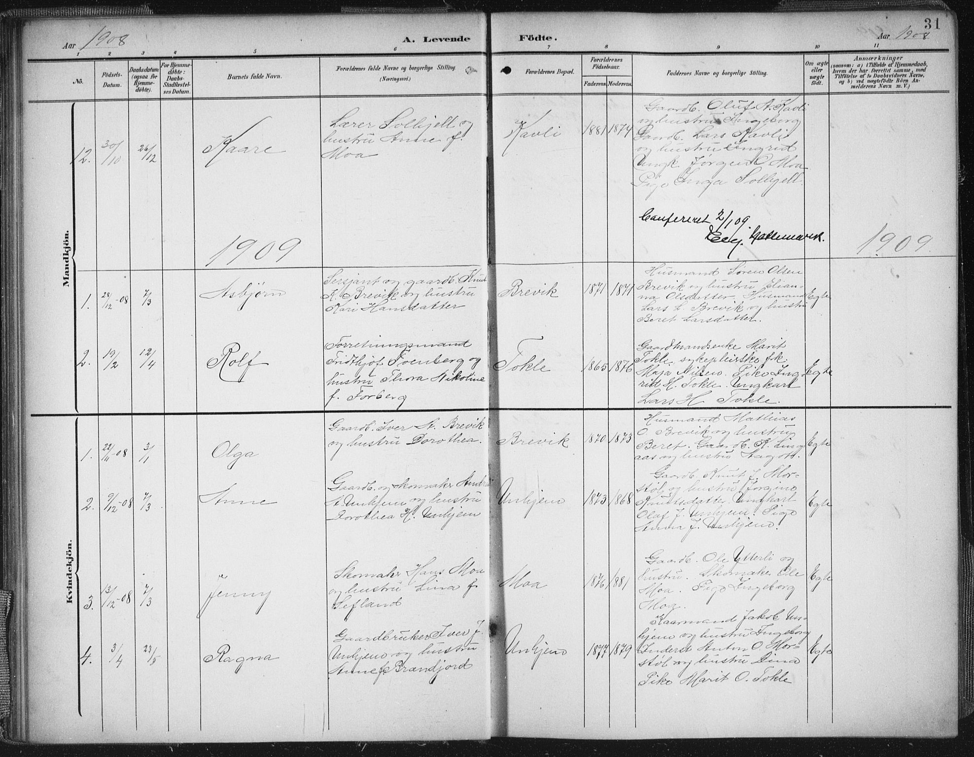 Ministerialprotokoller, klokkerbøker og fødselsregistre - Møre og Romsdal, AV/SAT-A-1454/545/L0589: Parish register (copy) no. 545C03, 1902-1937, p. 31