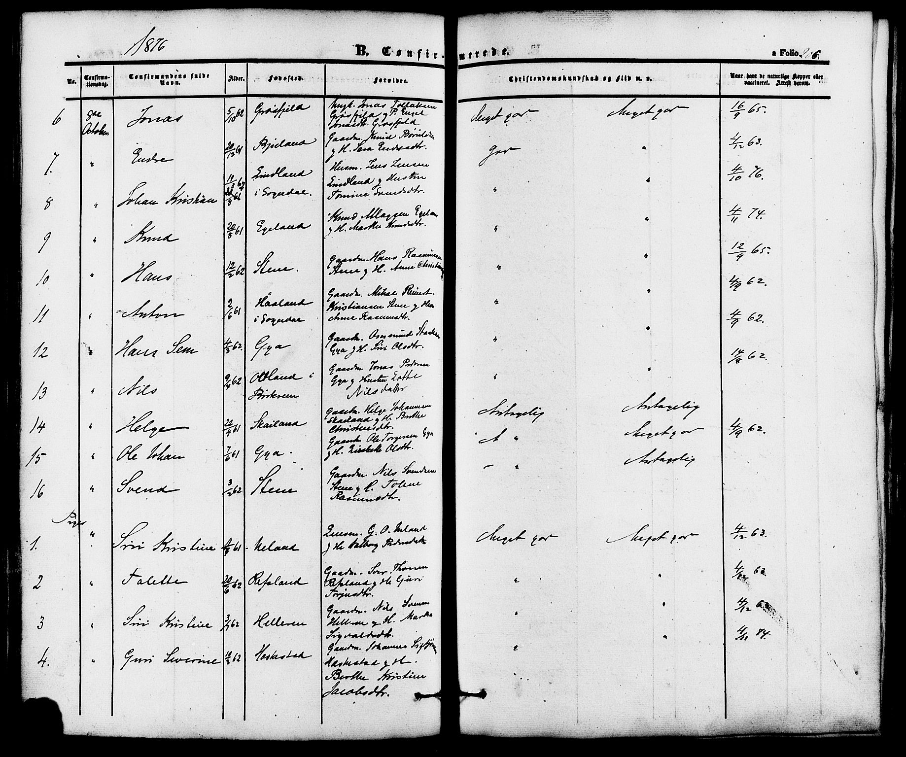 Lund sokneprestkontor, AV/SAST-A-101809/S06/L0010: Parish register (official) no. A 9, 1854-1886, p. 206