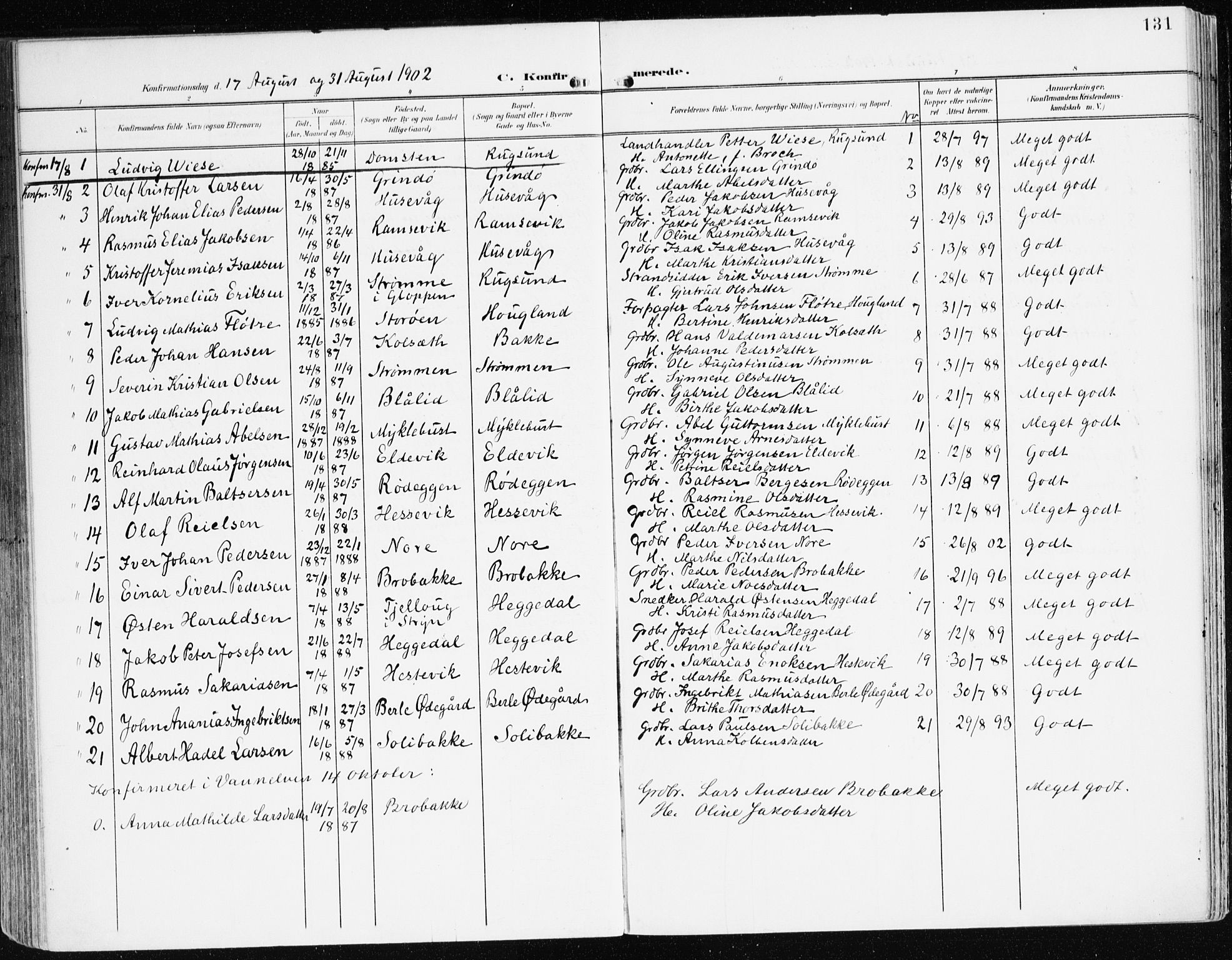 Davik sokneprestembete, AV/SAB-A-79701/H/Haa/Haad/L0002: Parish register (official) no. D 2, 1901-1930, p. 131