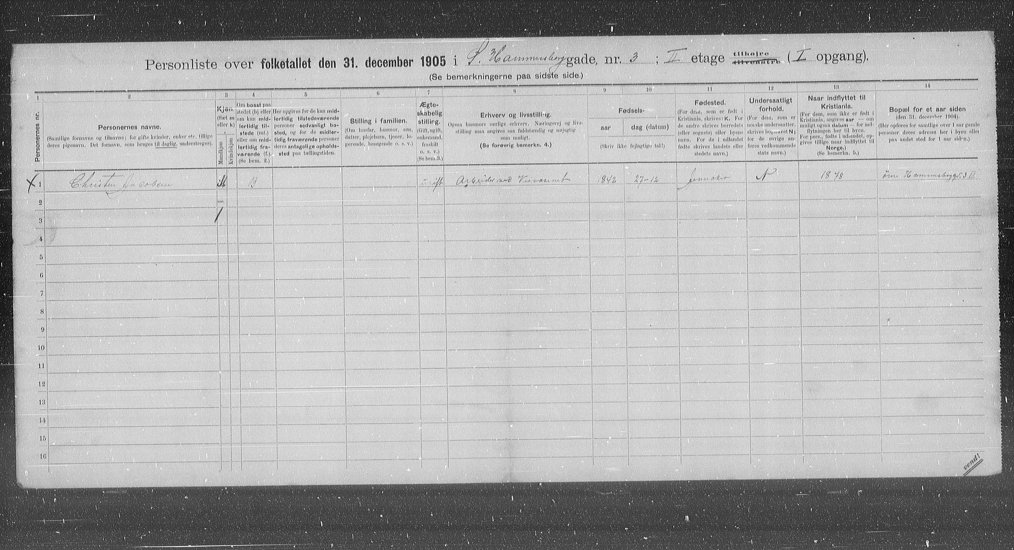 OBA, Municipal Census 1905 for Kristiania, 1905, p. 68258