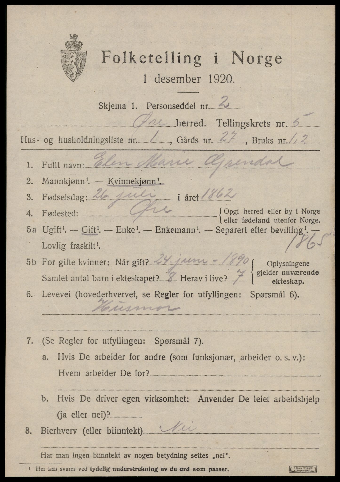 SAT, 1920 census for Øre, 1920, p. 2725