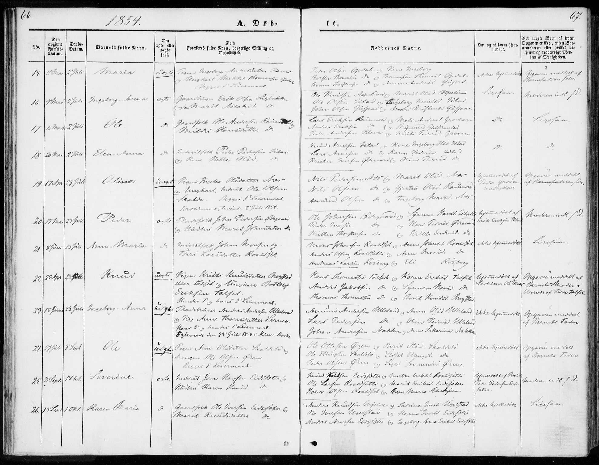 Ministerialprotokoller, klokkerbøker og fødselsregistre - Møre og Romsdal, AV/SAT-A-1454/557/L0680: Parish register (official) no. 557A02, 1843-1869, p. 66-67