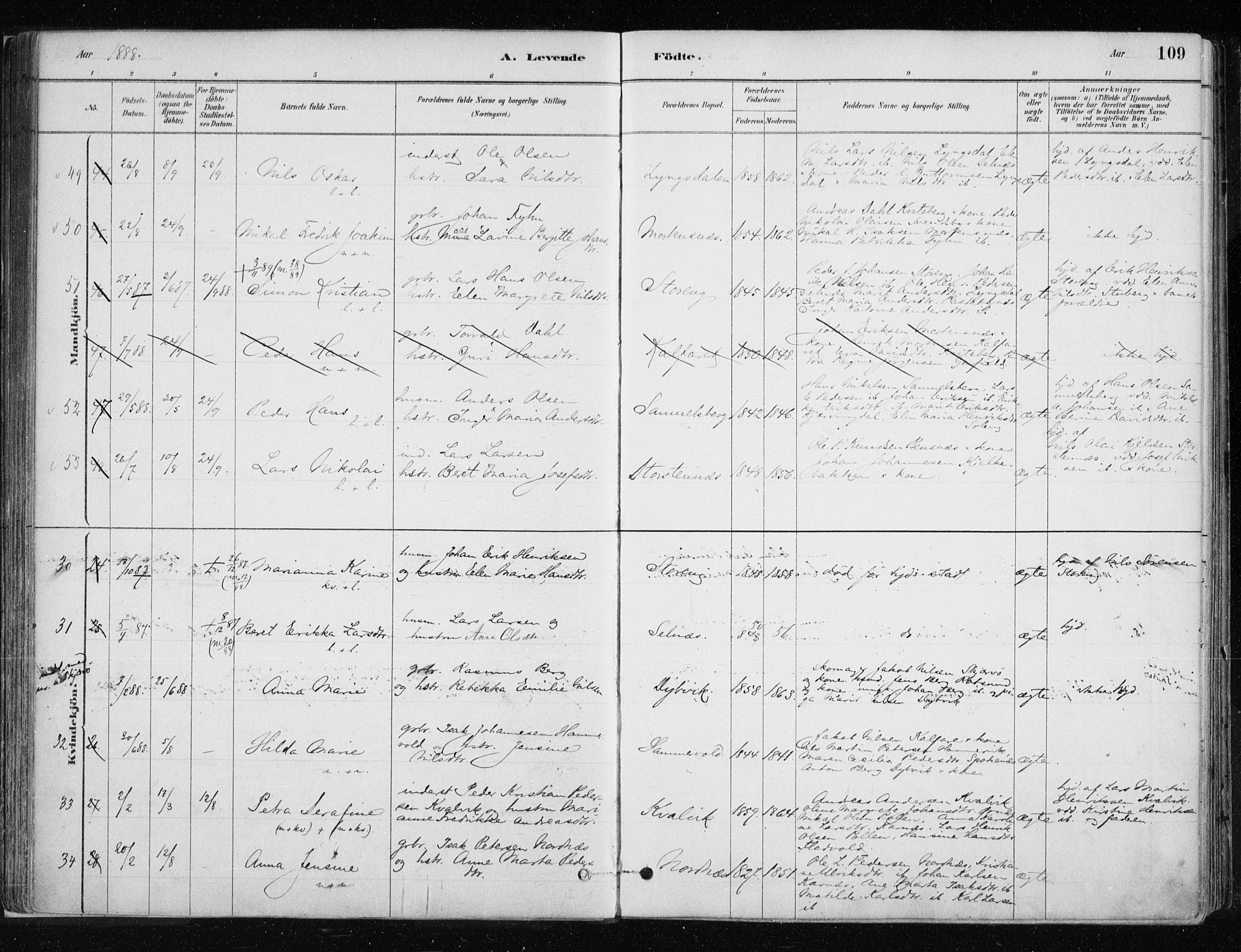 Lyngen sokneprestembete, SATØ/S-1289/H/He/Hea/L0007kirke: Parish register (official) no. 7, 1879-1890, p. 109