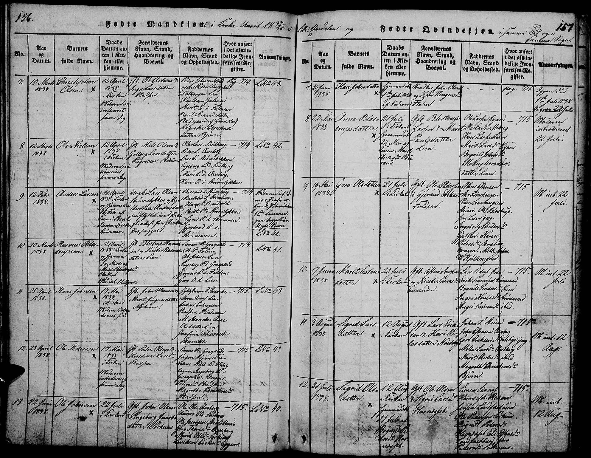 Tynset prestekontor, AV/SAH-PREST-058/H/Ha/Hab/L0002: Parish register (copy) no. 2, 1814-1862, p. 156-157