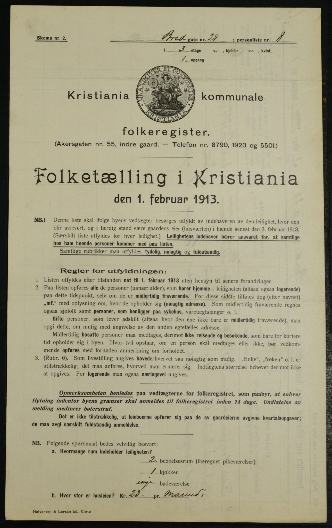 OBA, Municipal Census 1913 for Kristiania, 1913, p. 8564