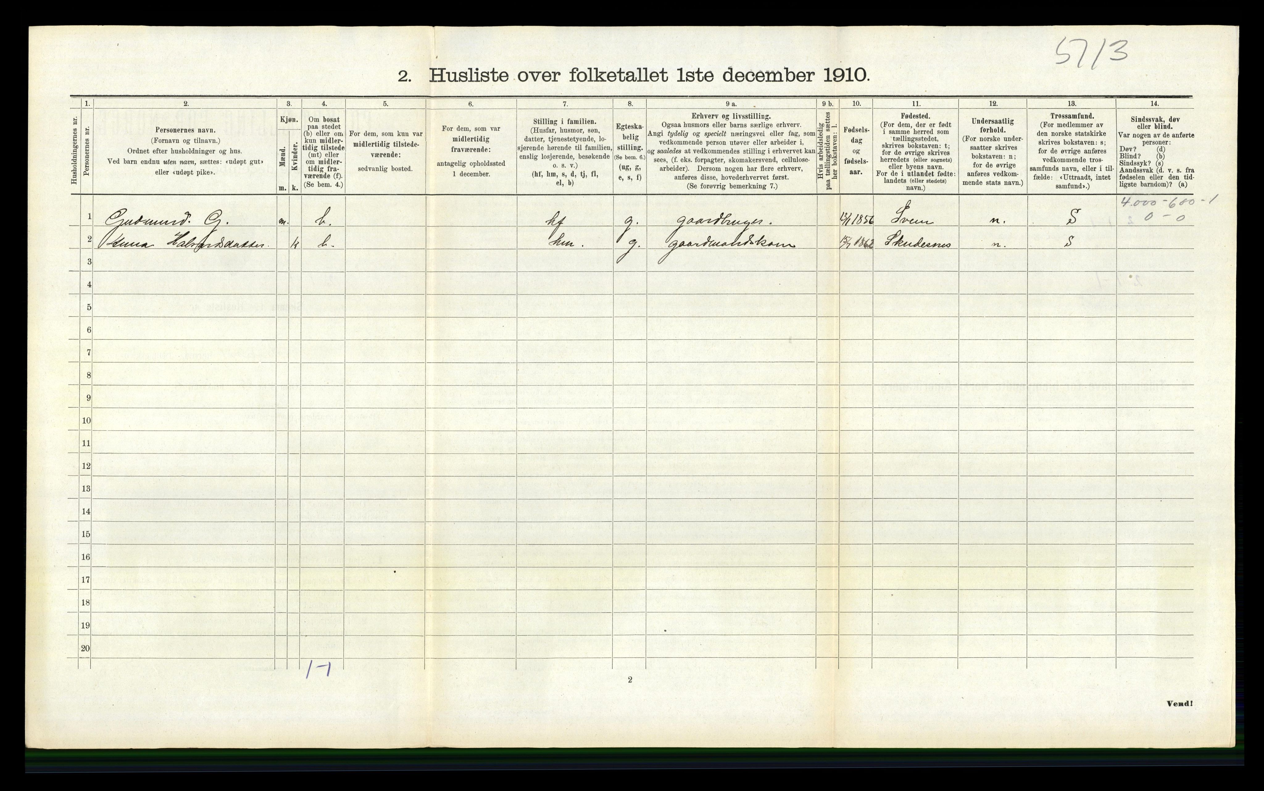 RA, 1910 census for Torvastad, 1910, p. 630