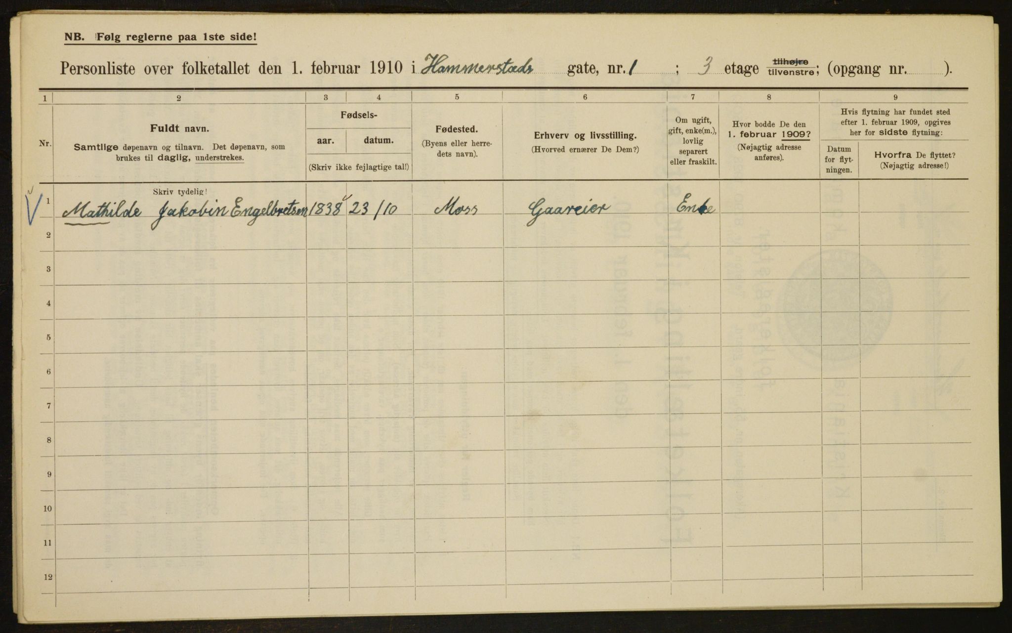 OBA, Municipal Census 1910 for Kristiania, 1910, p. 32370