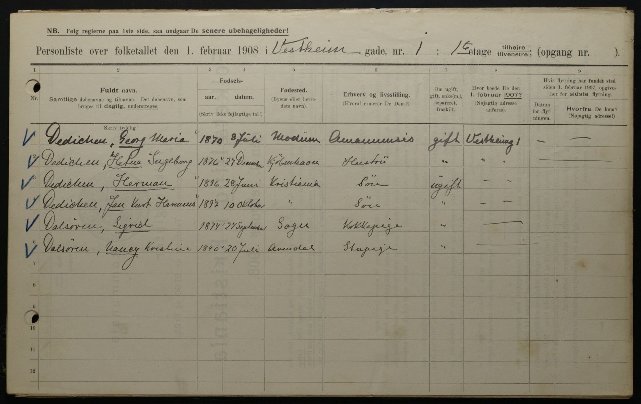 OBA, Municipal Census 1908 for Kristiania, 1908, p. 109936